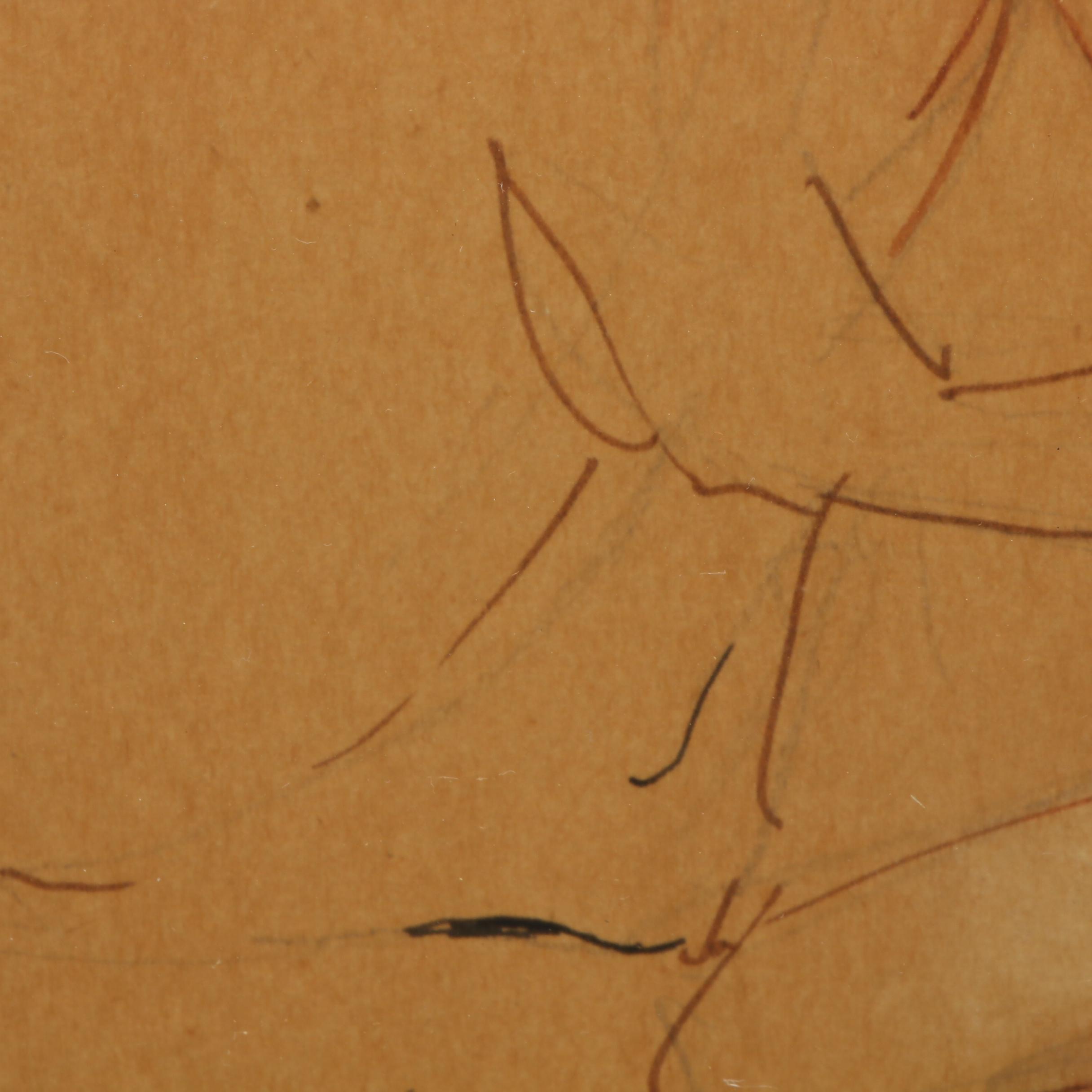 L. R. Butz Figural Conté Crayon Drawing