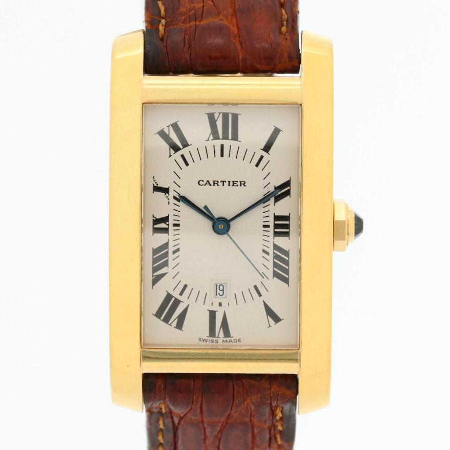 18K Gold Cartier Automatic Wristwatch With Date