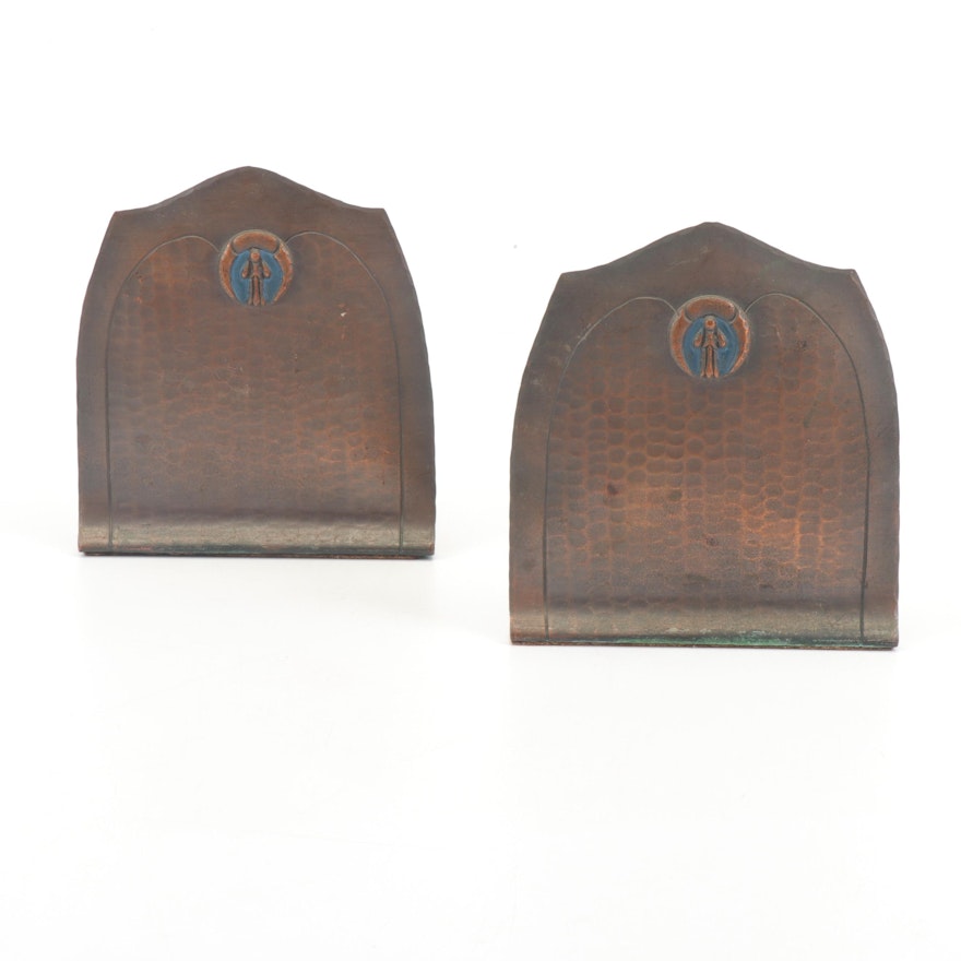 Art Deco Style Hand-Hammered Copper Bookends