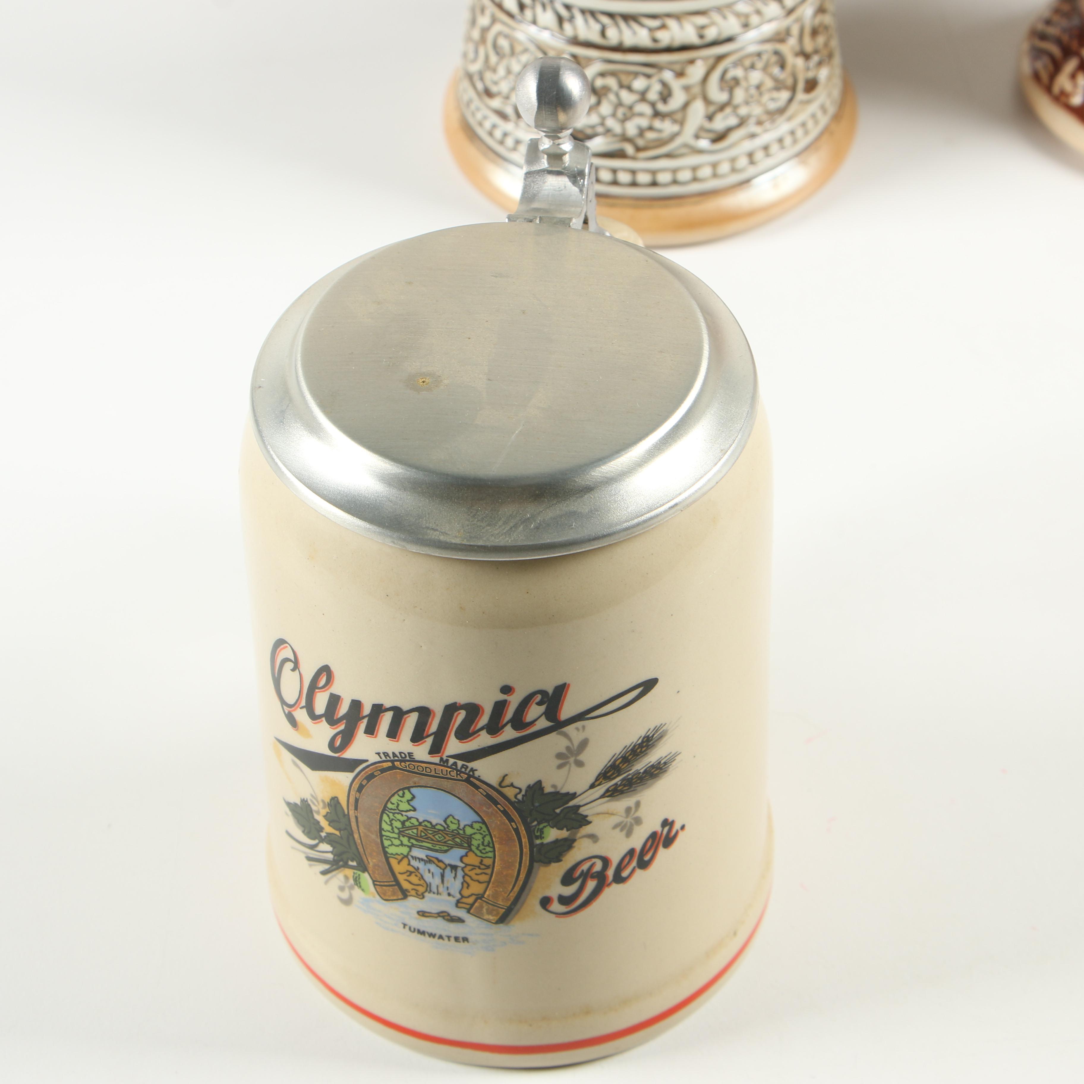 Stoneware and Ceramic Beer Steins including Yuengling Signature Series Stein