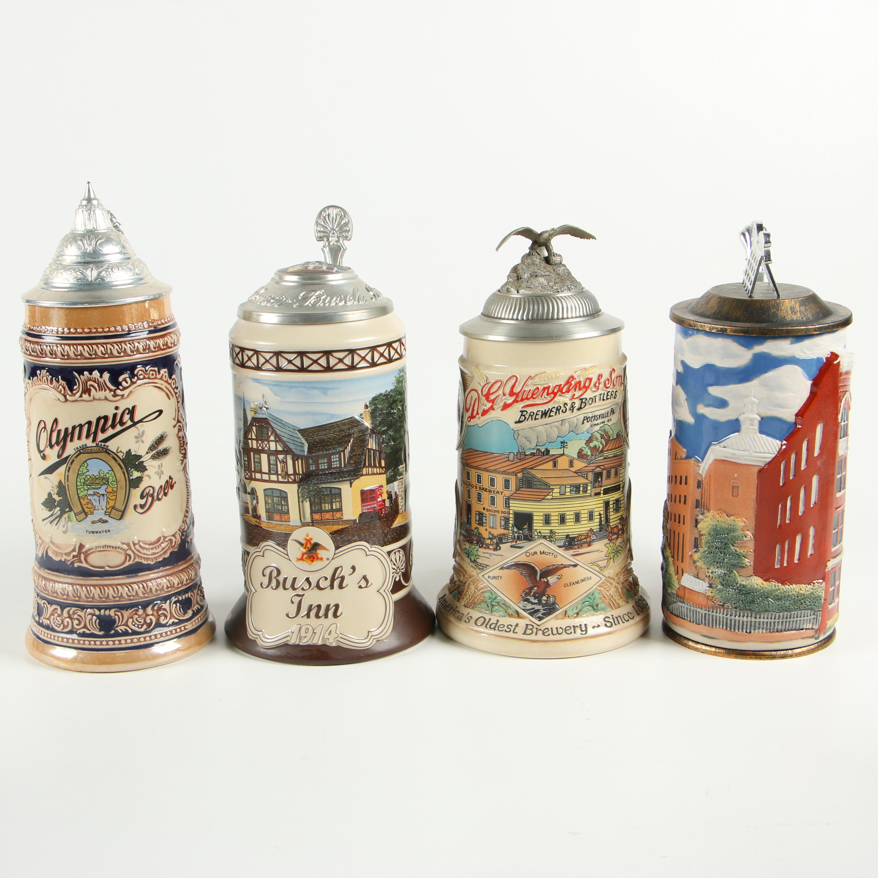 Stoneware and Ceramic Beer Steins including Yuengling Signature Series Stein