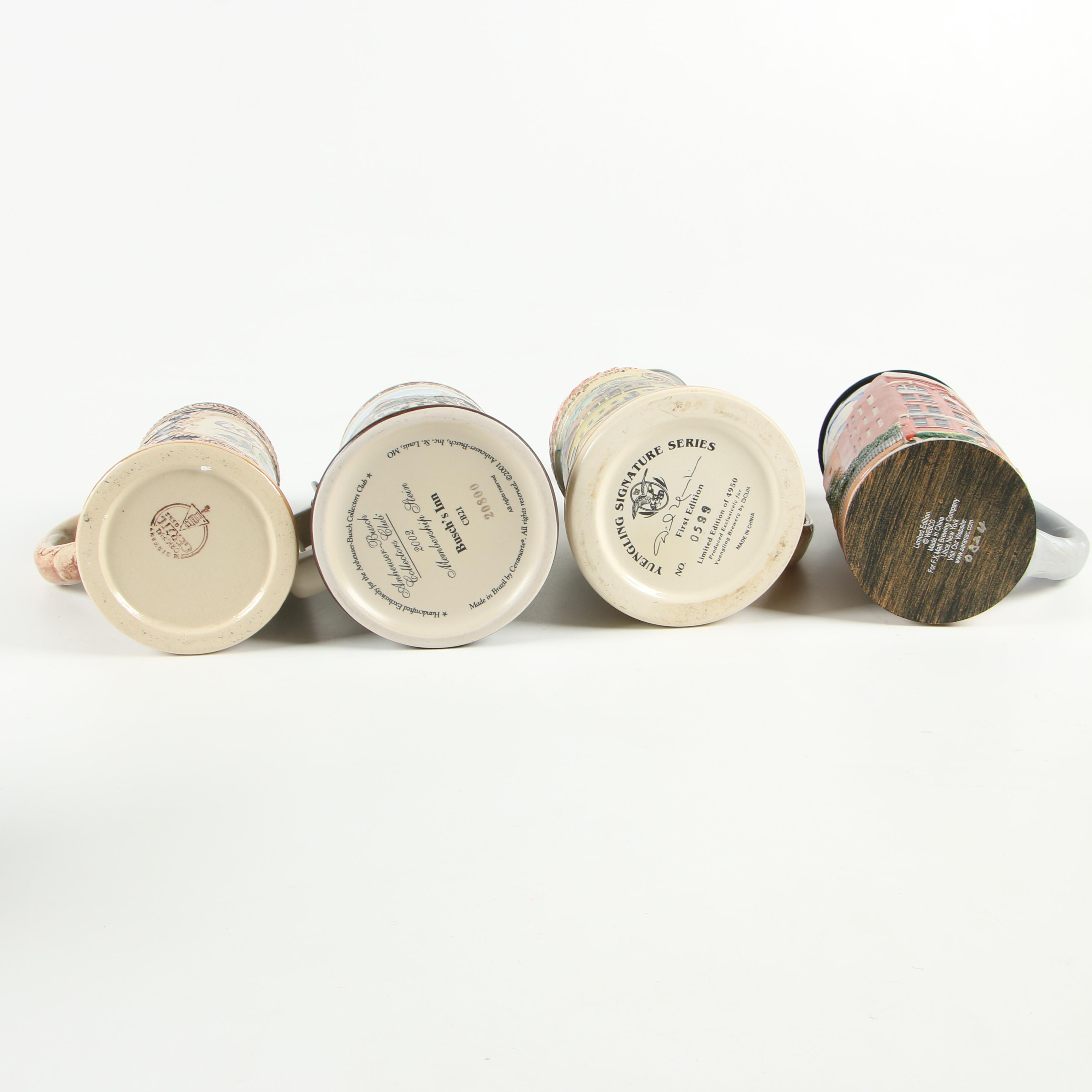 Stoneware and Ceramic Beer Steins including Yuengling Signature Series Stein