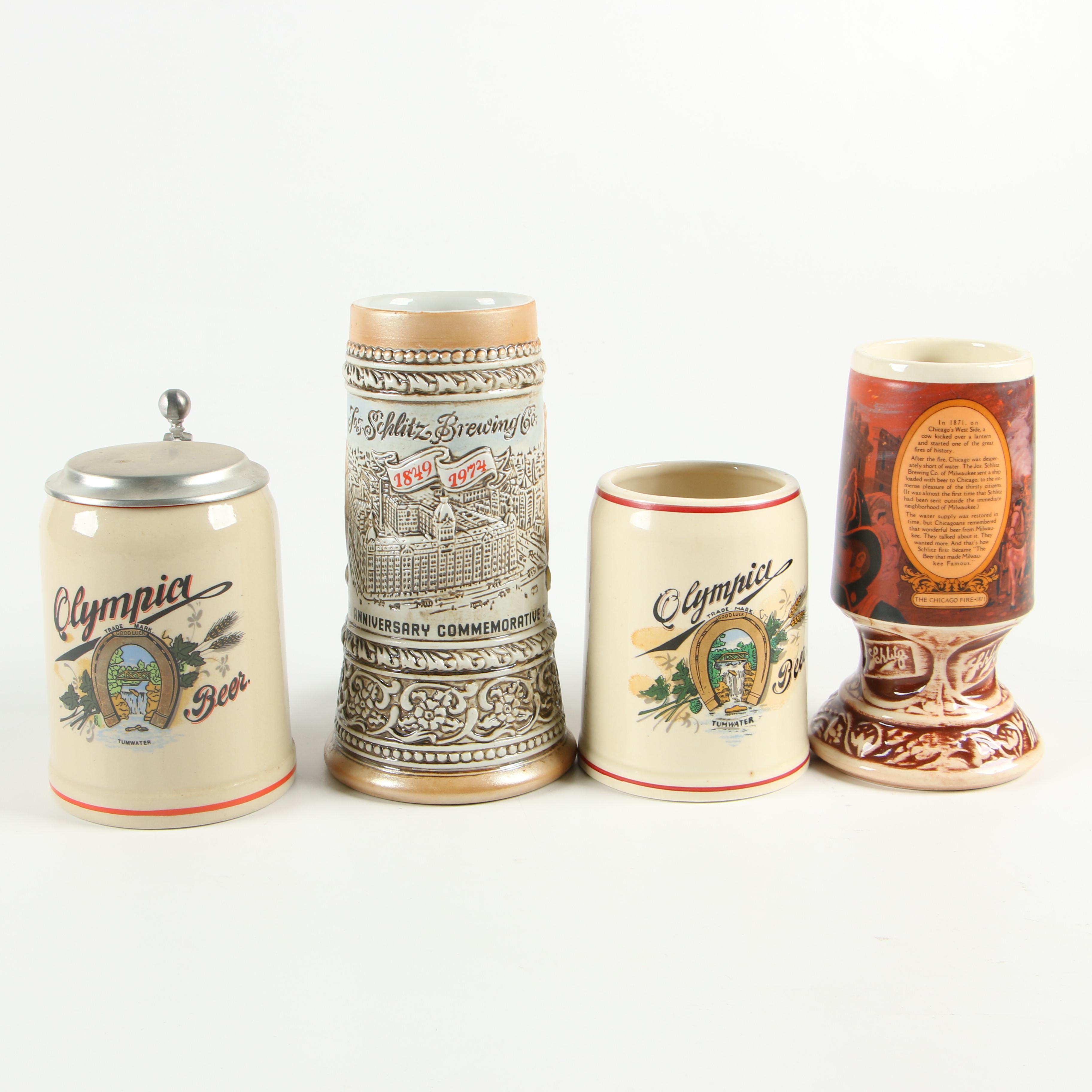 Stoneware and Ceramic Beer Steins including Yuengling Signature Series Stein