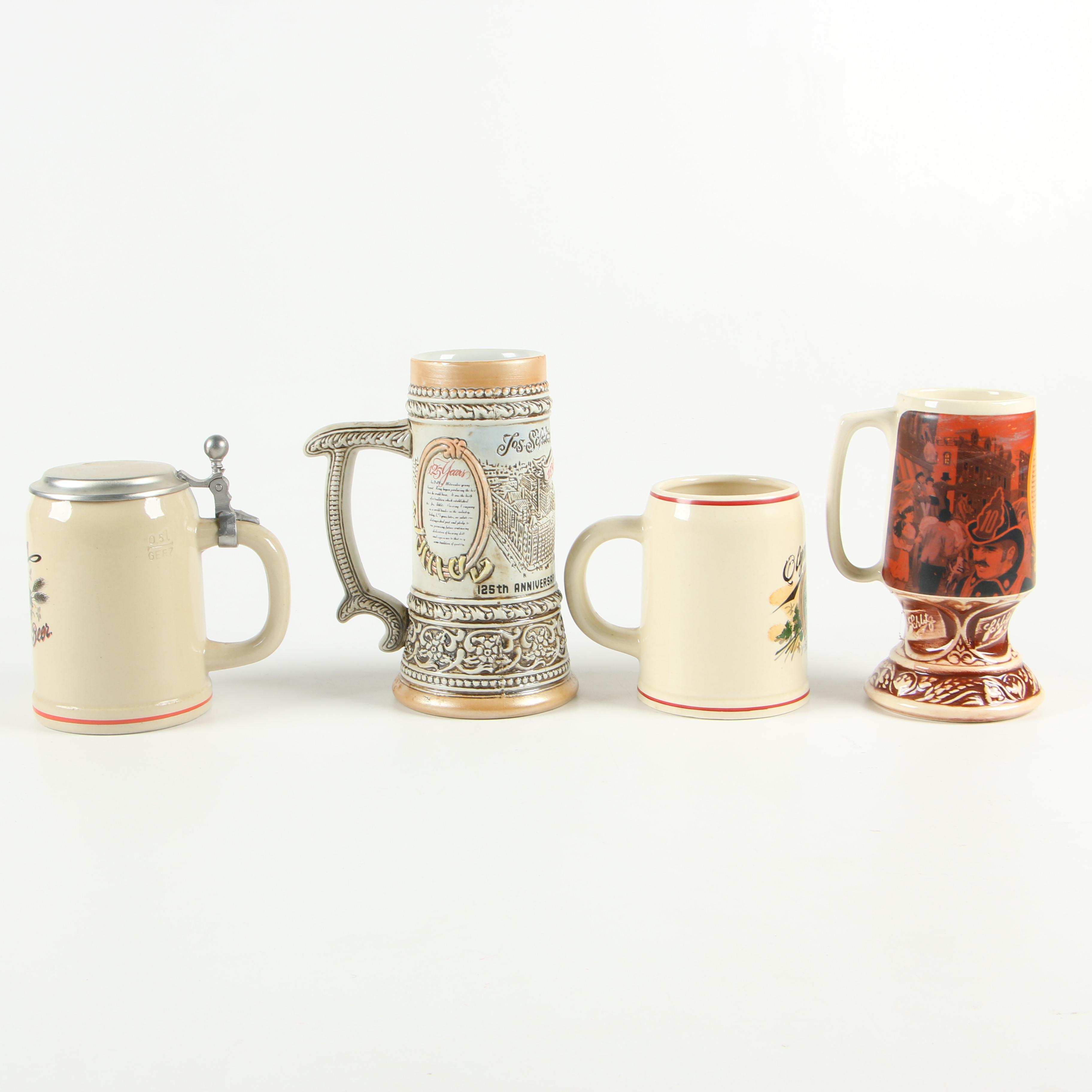 Stoneware and Ceramic Beer Steins including Yuengling Signature Series Stein