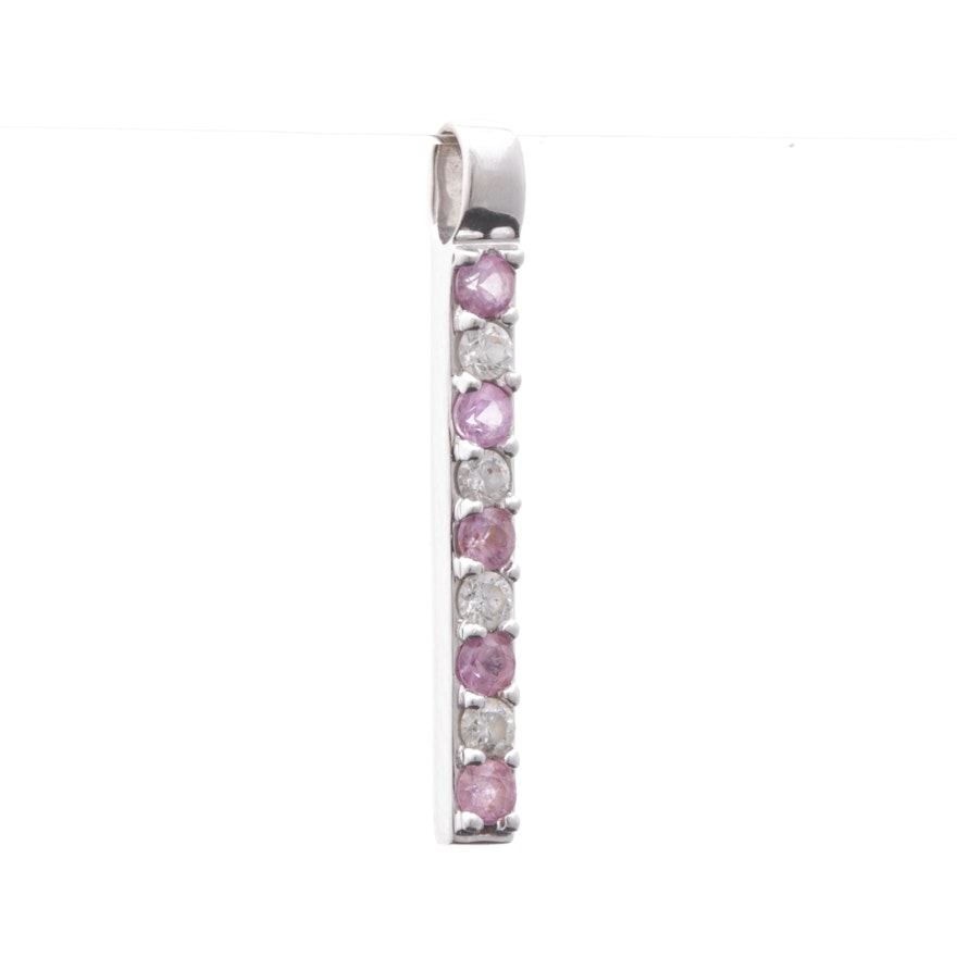 14K White Gold Diamond and Pink Sapphire Slide Pendant