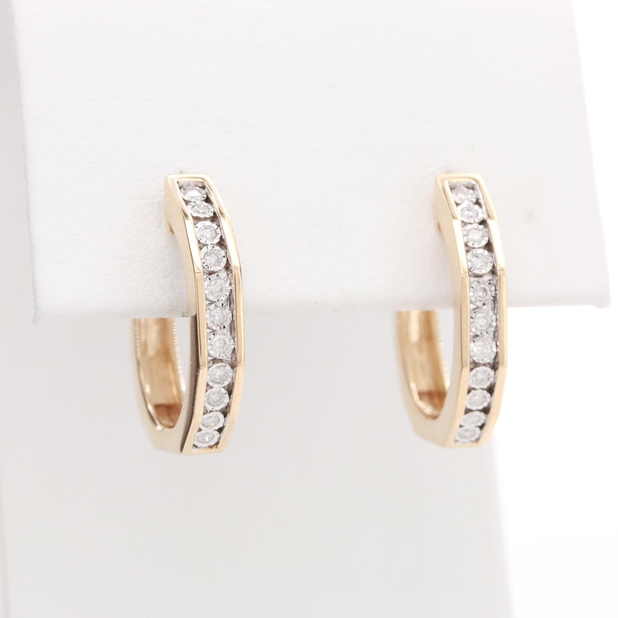 10K Yellow Gold Diamond Hoop Earrings