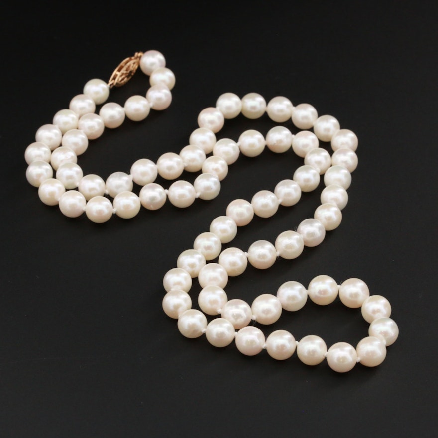 14K Yellow Gold Cultured Pearl Necklace