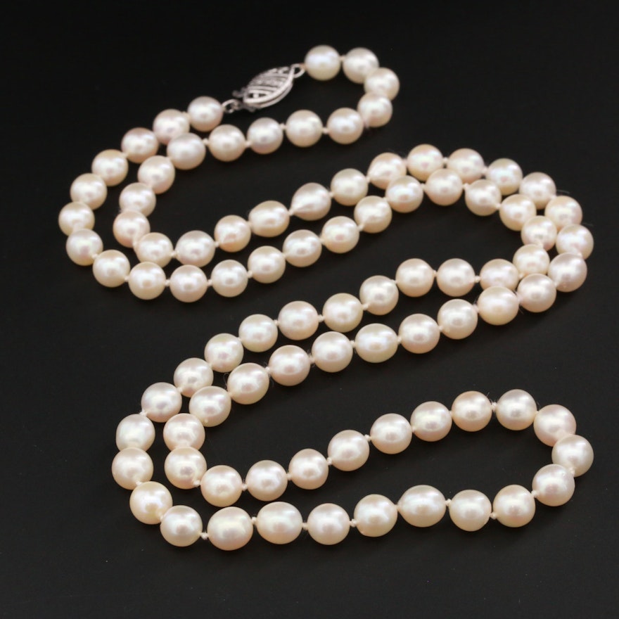 14K White Gold Cultured Pearl Strand Necklace