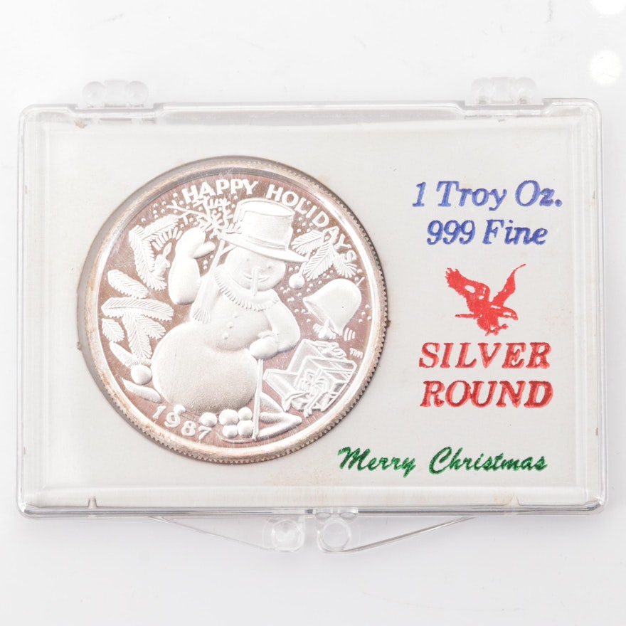 1987 Happy Holidays .999 Fine Silver Round