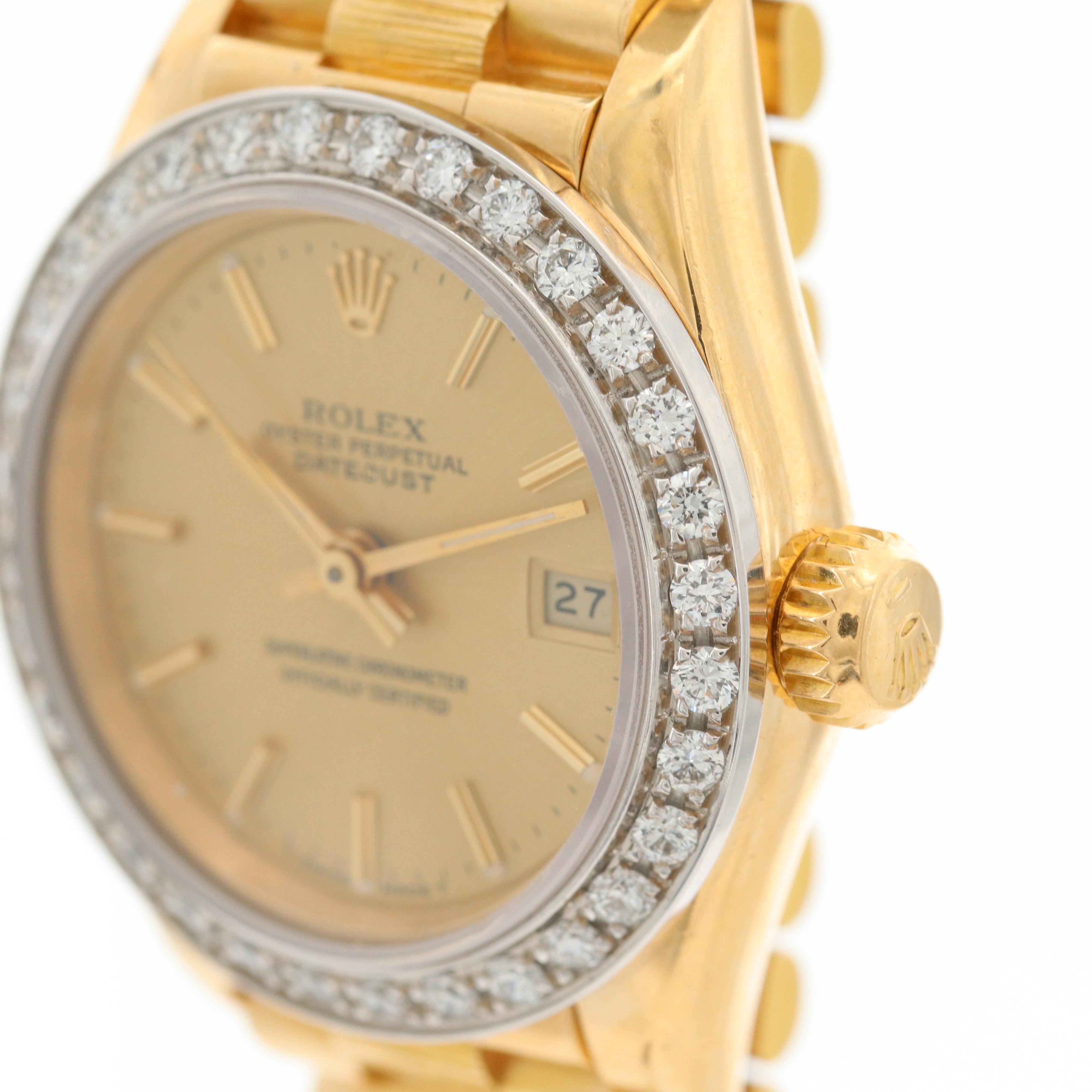 Vintage Rolex Datejust 18K Yellow Gold and Diamond Bezel Watch, 1987