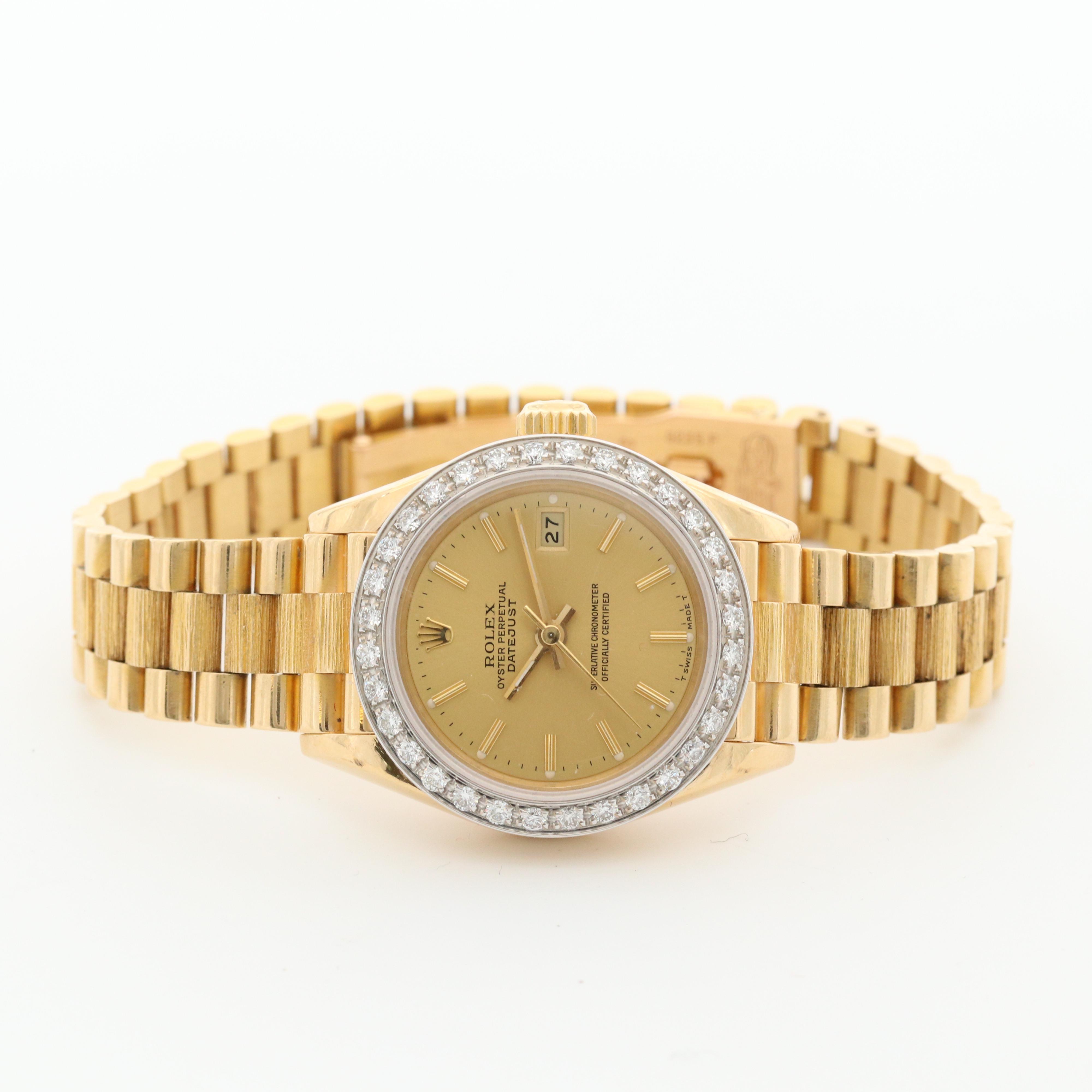 Vintage Rolex Datejust 18K Yellow Gold and Diamond Bezel Watch, 1987