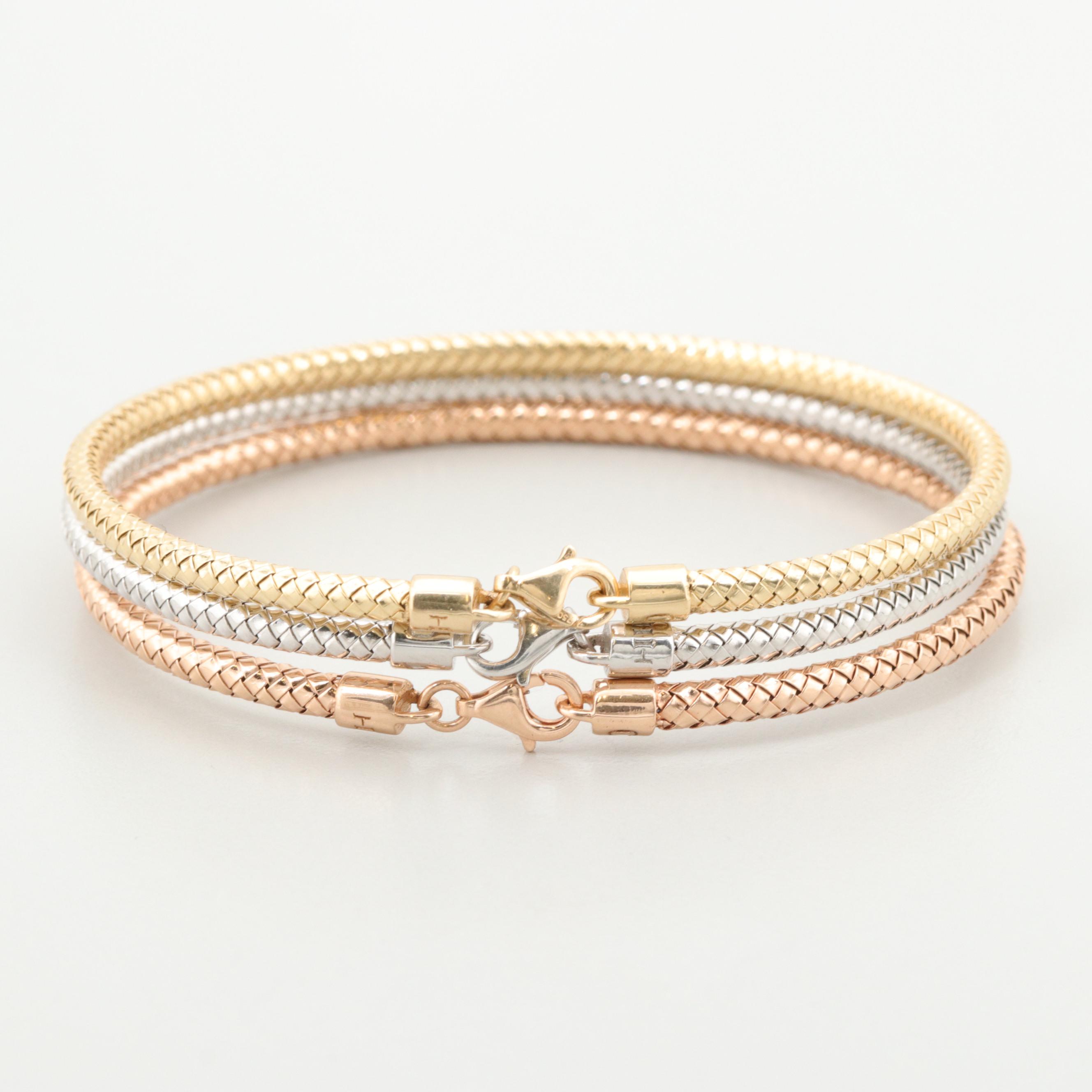 Himo 18K Tri-Colored Gold Three Woven Bracelets