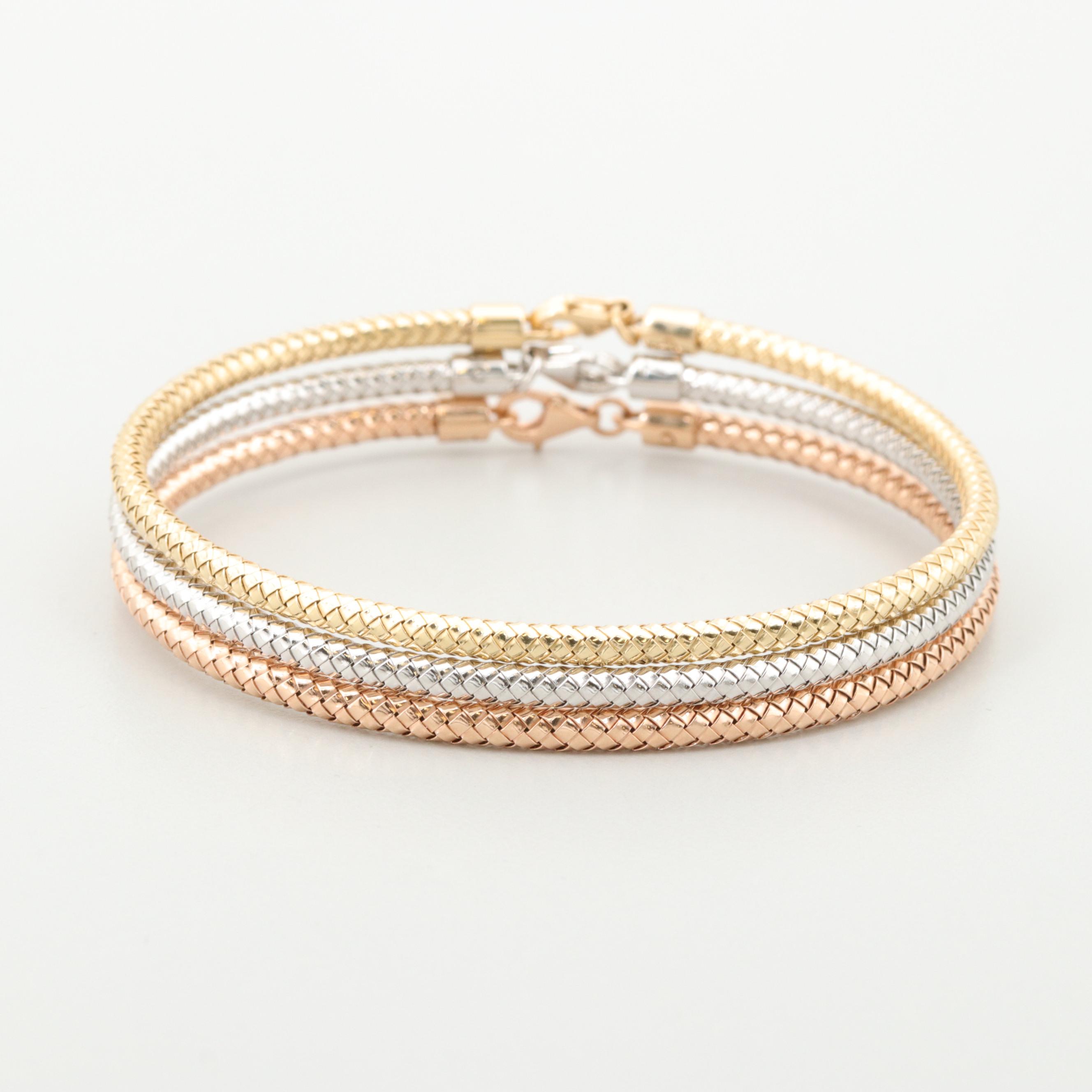 Himo 18K Tri-Colored Gold Three Woven Bracelets