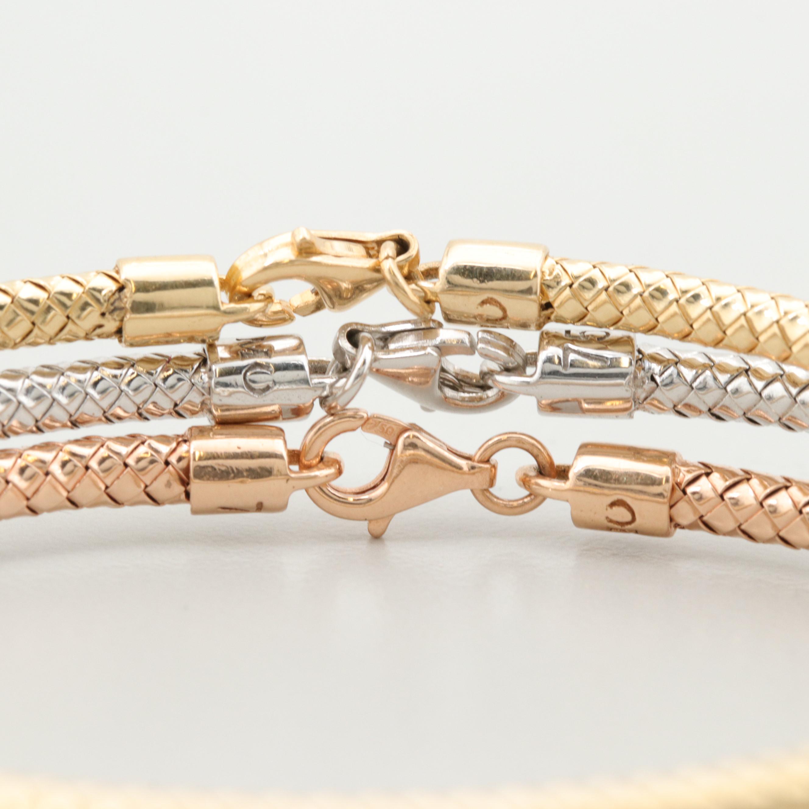 Himo 18K Tri-Colored Gold Three Woven Bracelets