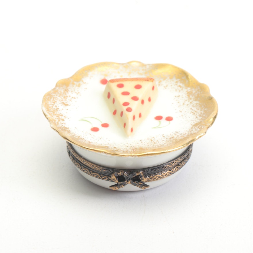 Hand-Painted Limoges Porcelain Cherry Cheesecake Trinket Box