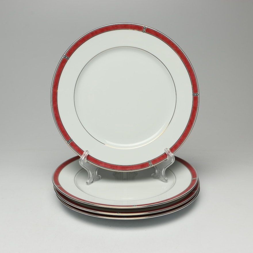 Christofle "Oceana Rouge" Porcelain Dinner Plates