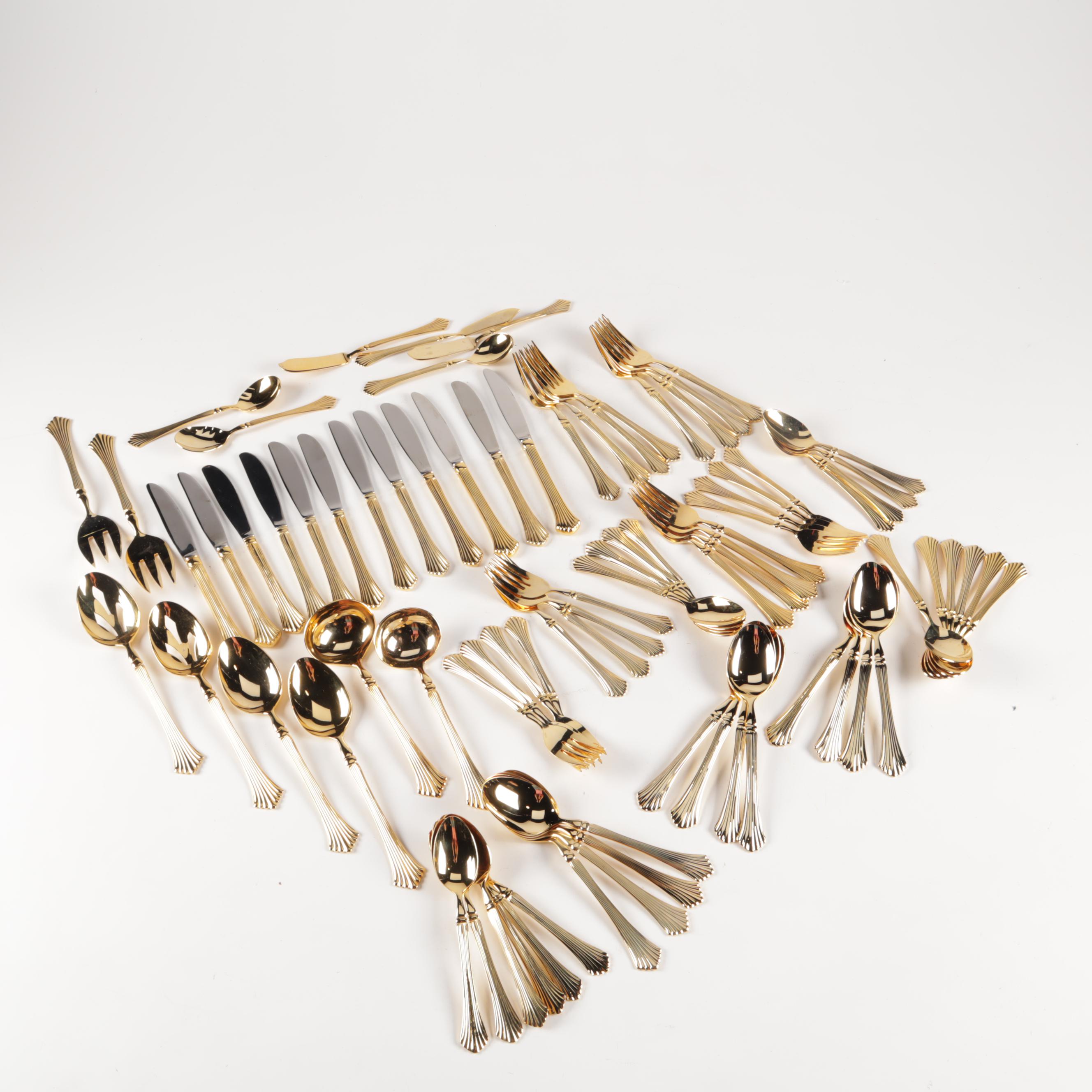 Gold-Tone Flatware in Box Featuring Royal Gallery "Spun Gold"