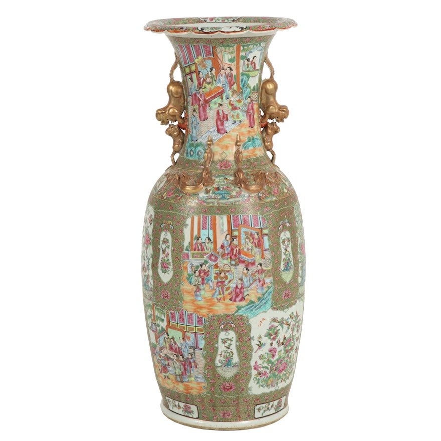 Large Chinese "Rose Medallion" Parcel Gilt Porcelain Floor Vase