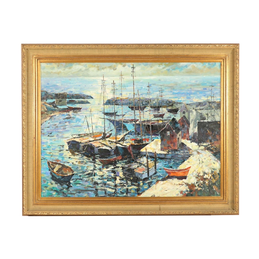 S. Sullivan Harbor Scene Oil Painting