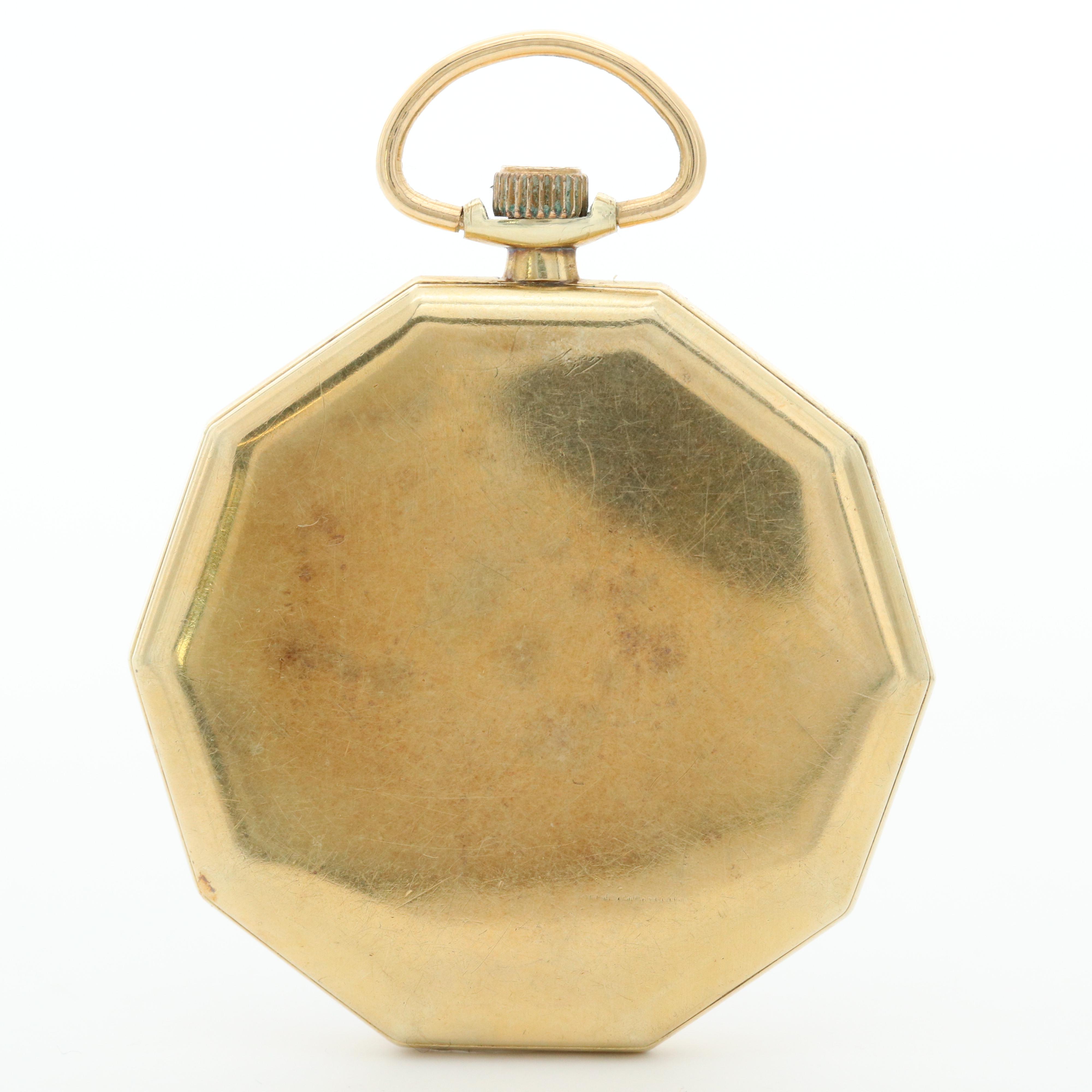 14K Gold Tavannes Swiss Open Face Decagon Pocket Watch