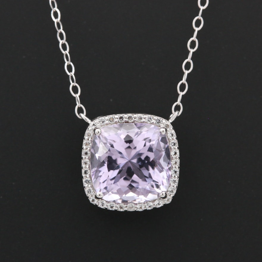 Sterling Silver Amethyst and White Topaz Pendant Necklace