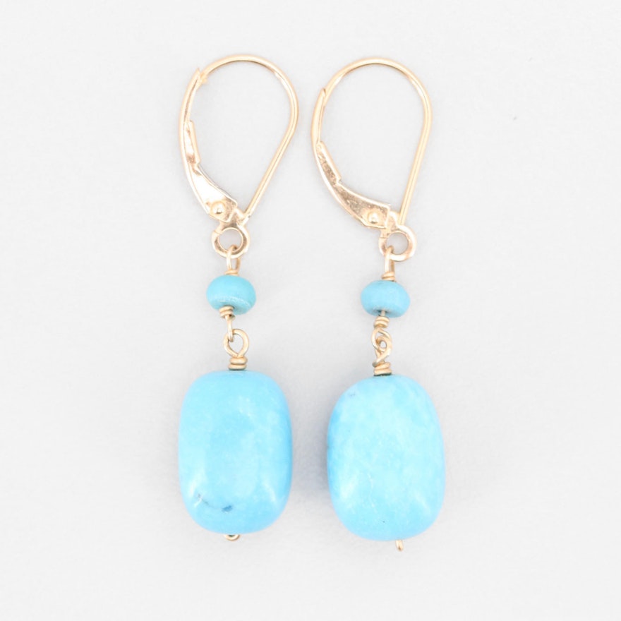 14K Yellow Gold Turquoise Dangle Earrings