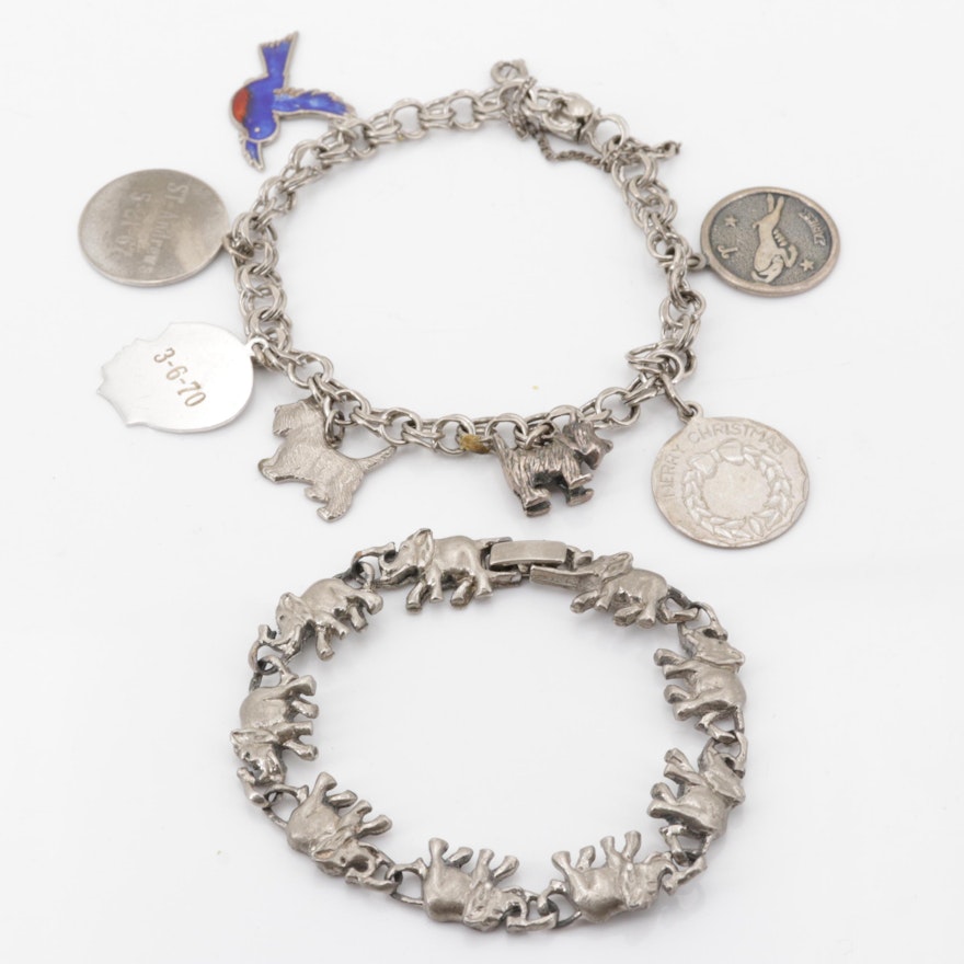Sterling Silver Charm Bracelet with Plated Elephant Bracelet