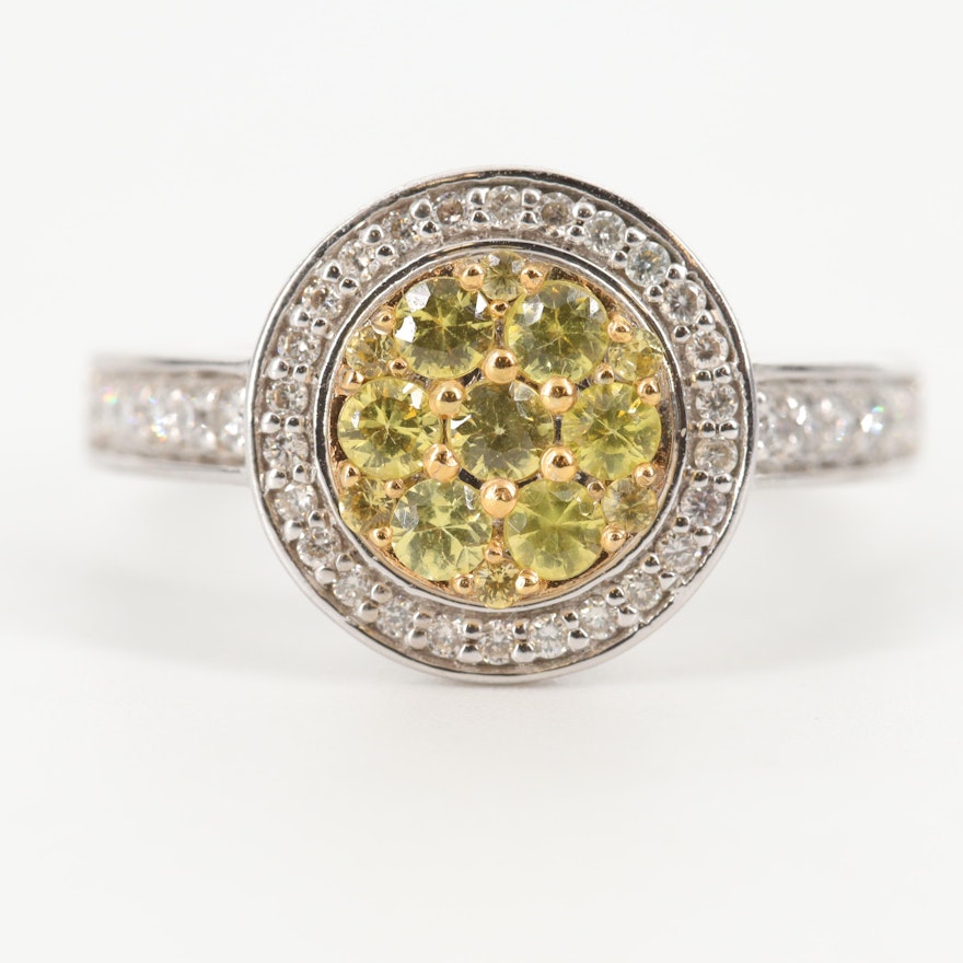 14K White Gold Yellow Sapphire and Diamond Ring