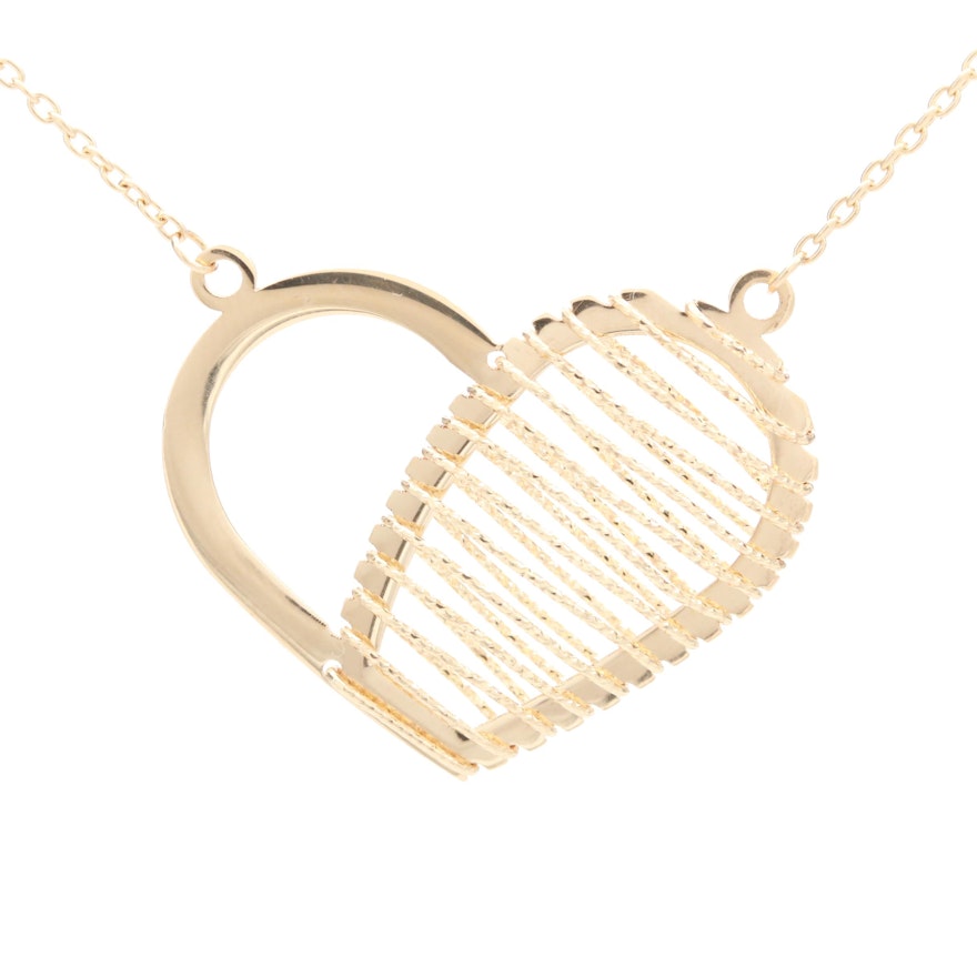 14K Yellow Gold Openwork Heart Pendant Necklace