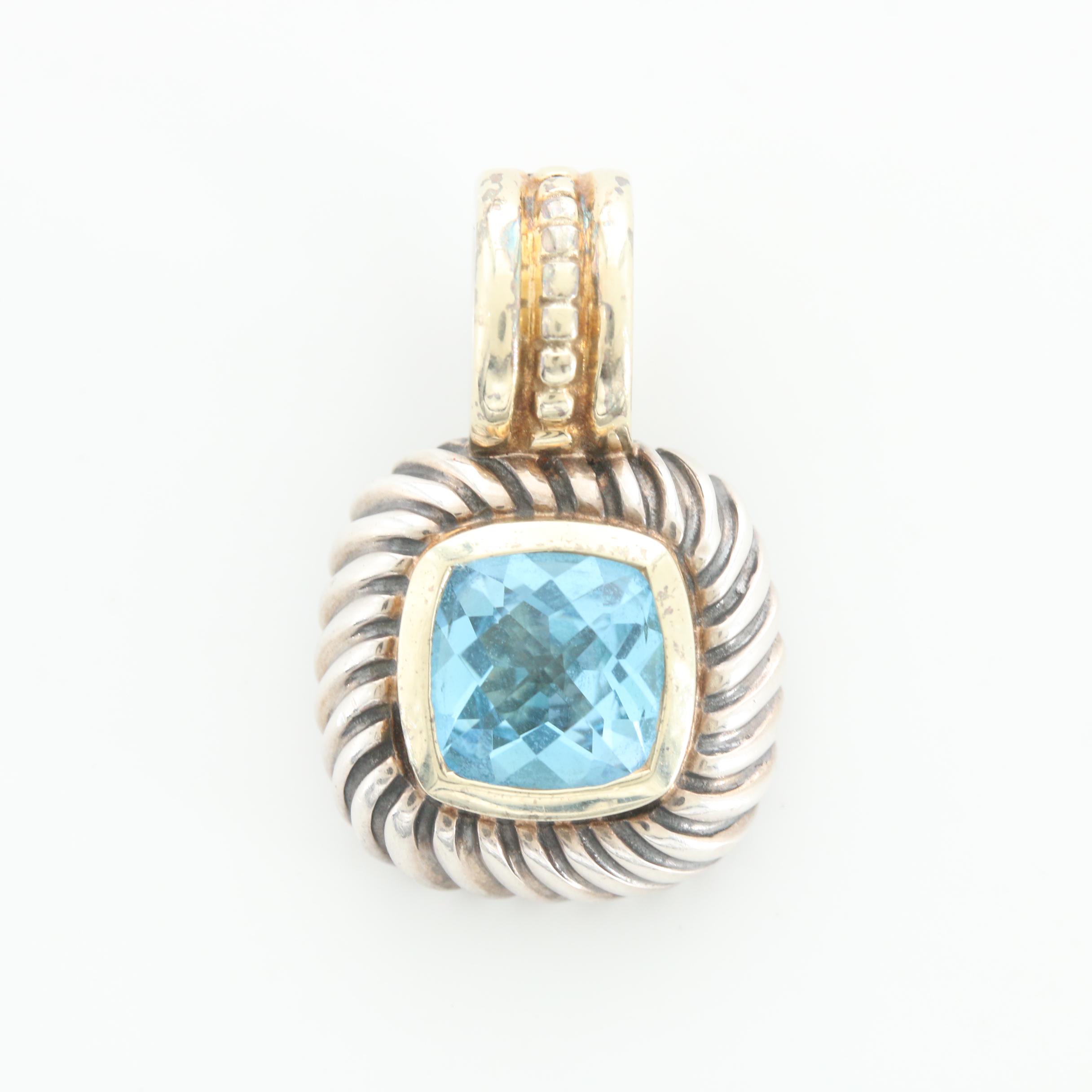 David Yurman Albion Sterling Silver and 14K Yellow Gold Blue Topaz Pendant
