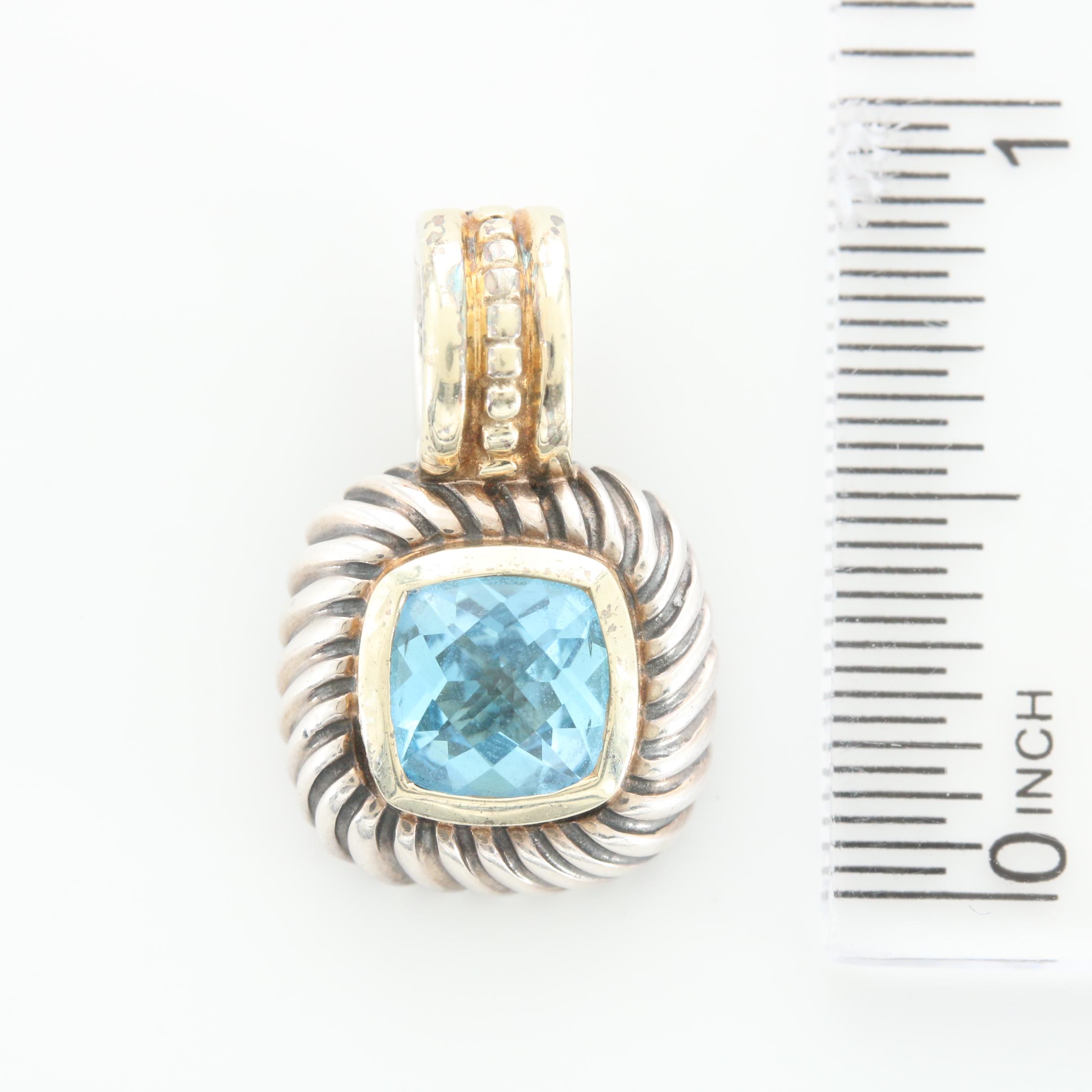 David Yurman Albion Sterling Silver and 14K Yellow Gold Blue Topaz Pendant