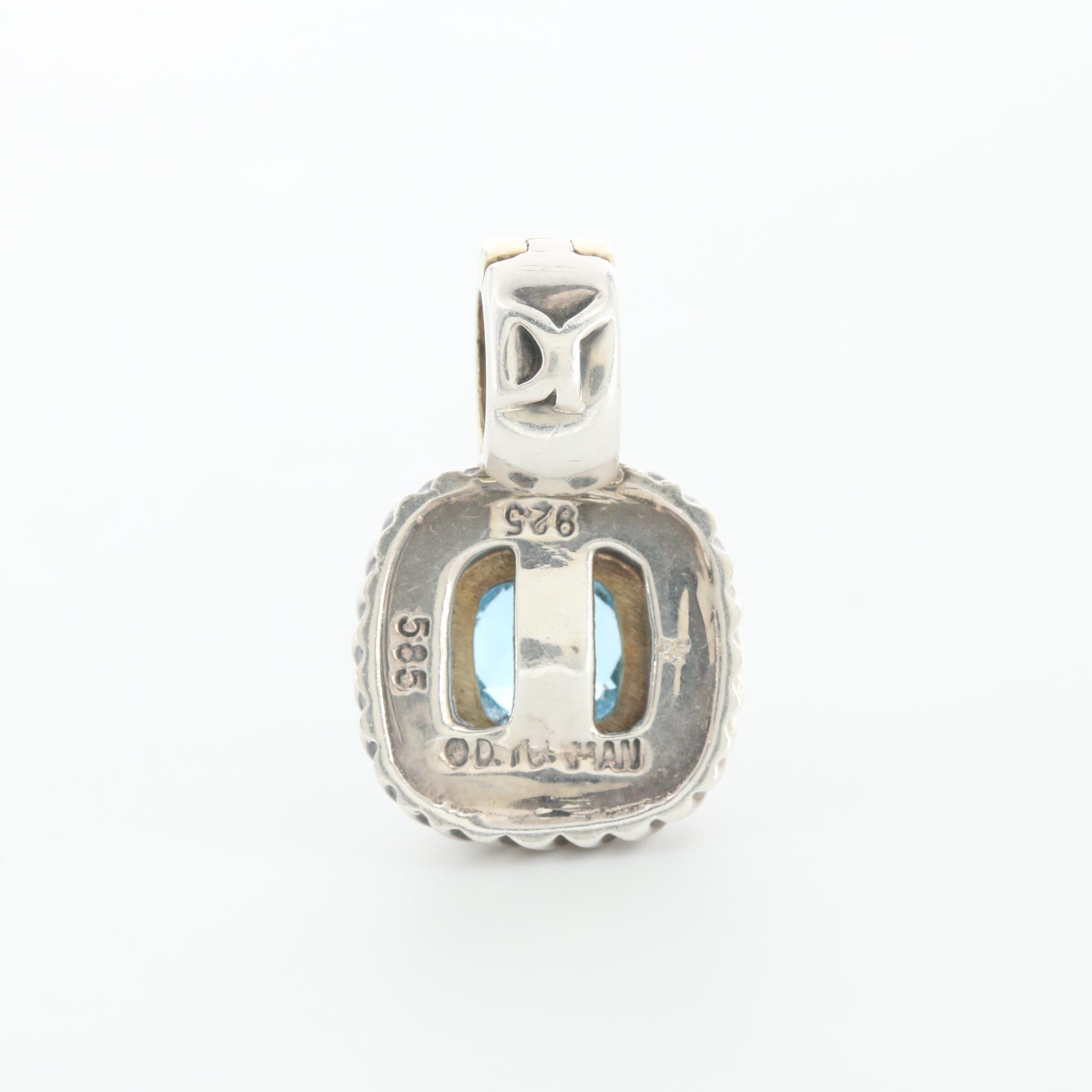 David Yurman Albion Sterling Silver and 14K Yellow Gold Blue Topaz Pendant