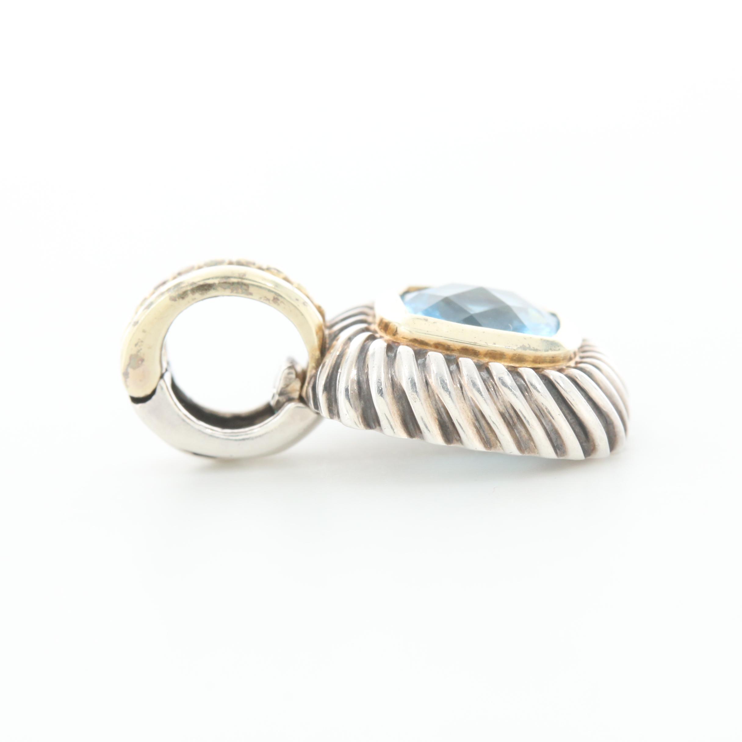 David Yurman Albion Sterling Silver and 14K Yellow Gold Blue Topaz Pendant