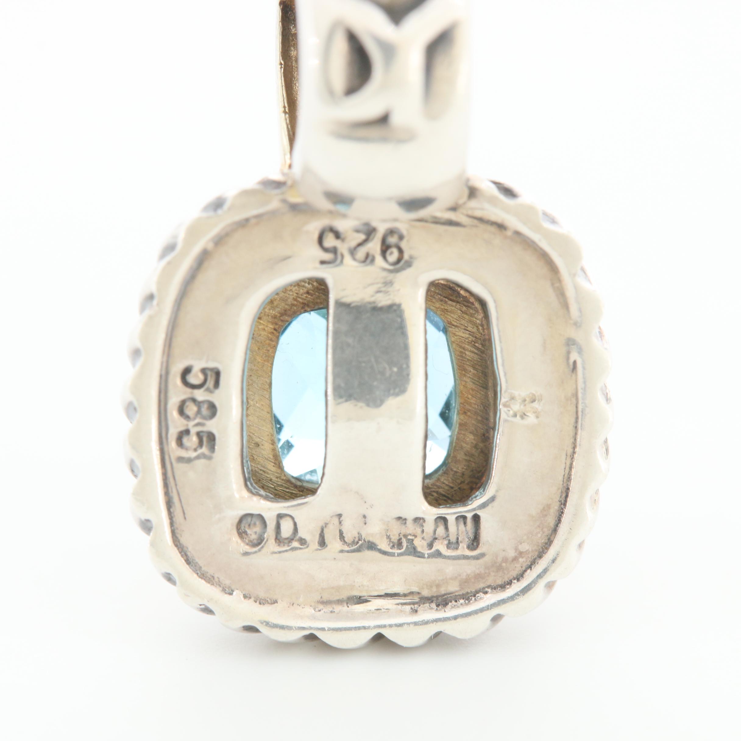 David Yurman Albion Sterling Silver and 14K Yellow Gold Blue Topaz Pendant