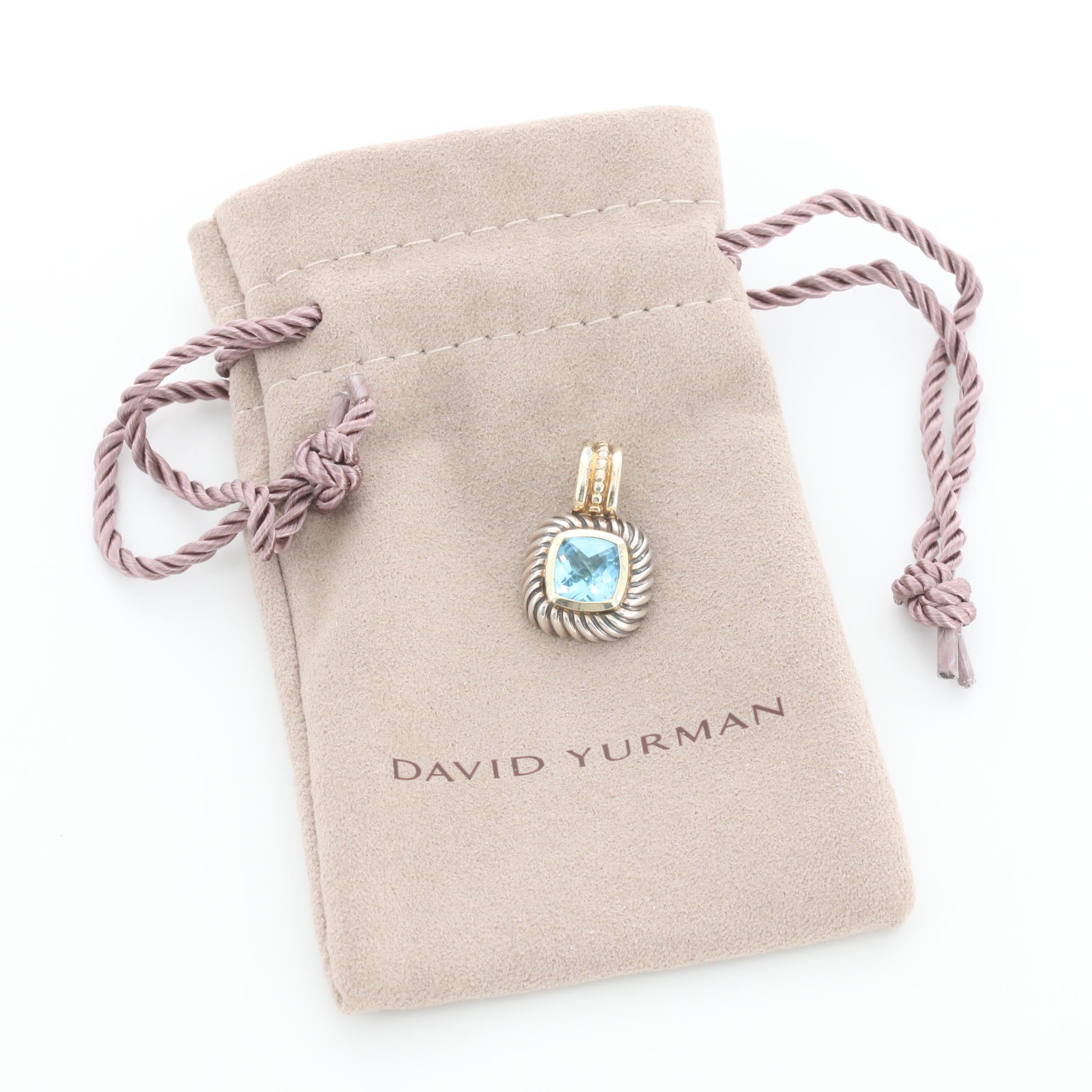 David Yurman Albion Sterling Silver and 14K Yellow Gold Blue Topaz Pendant