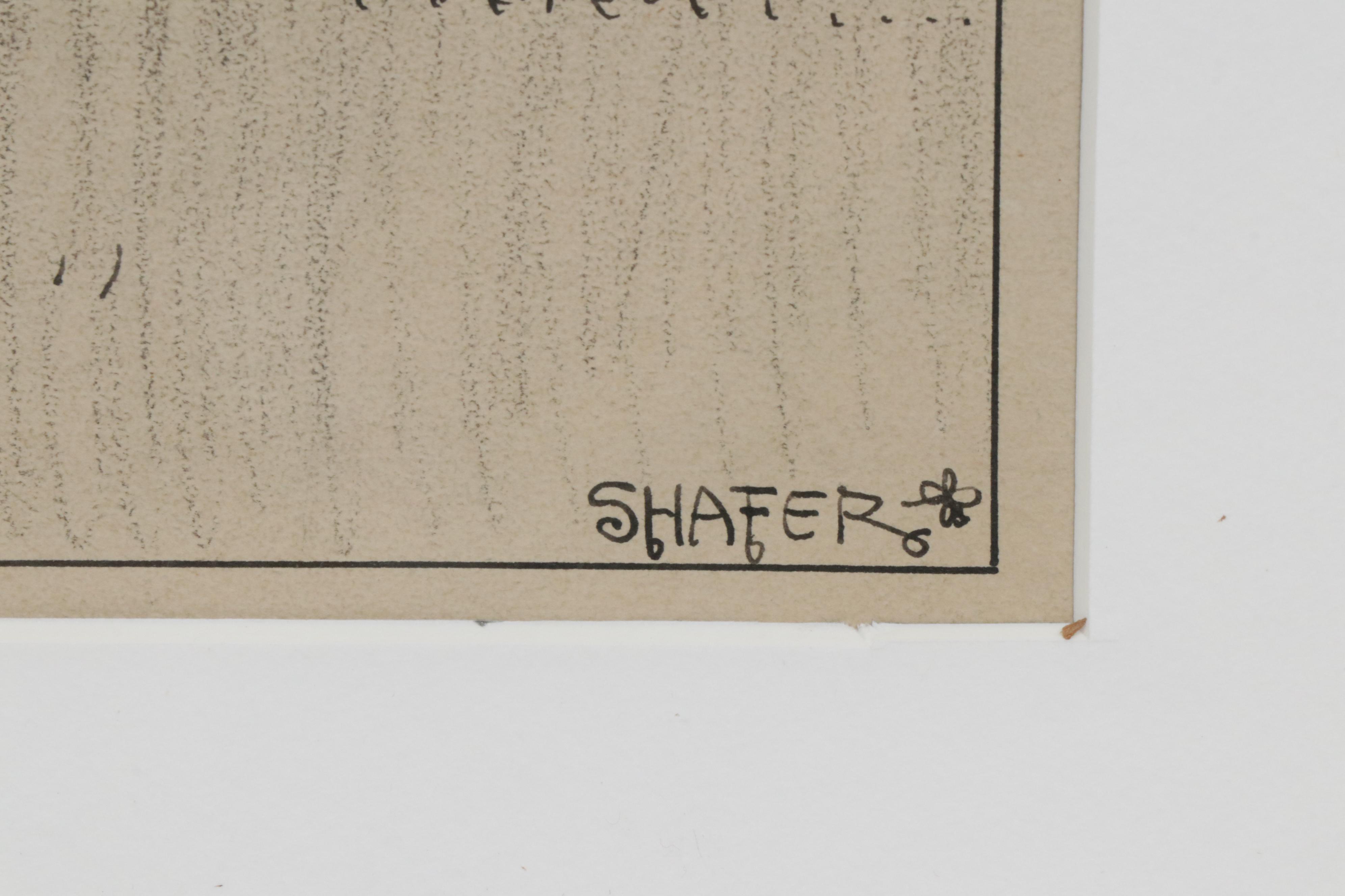 Claude Shafer Political Cartoon Ink Drawing