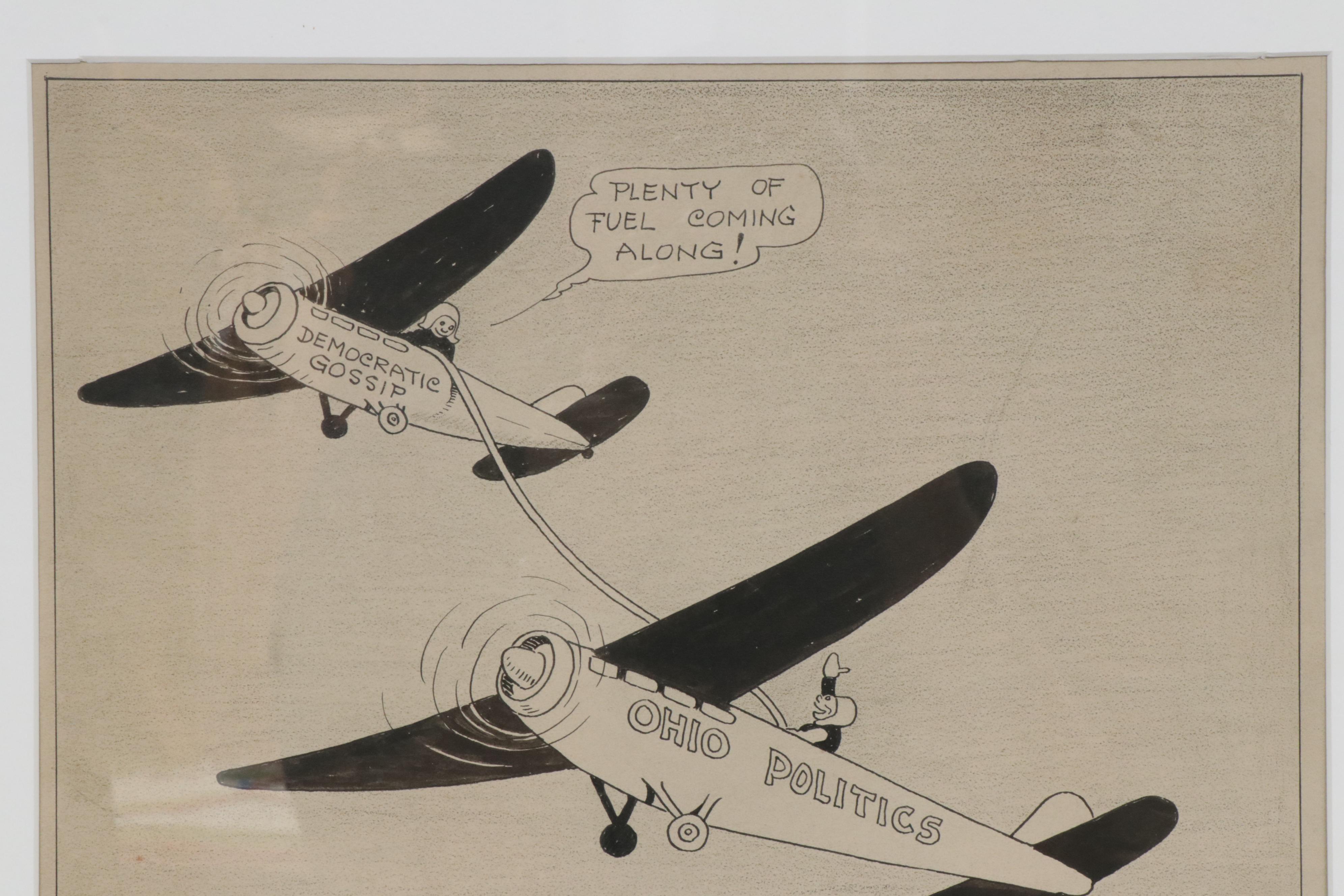 Claude Shafer Political Cartoon Ink Drawing