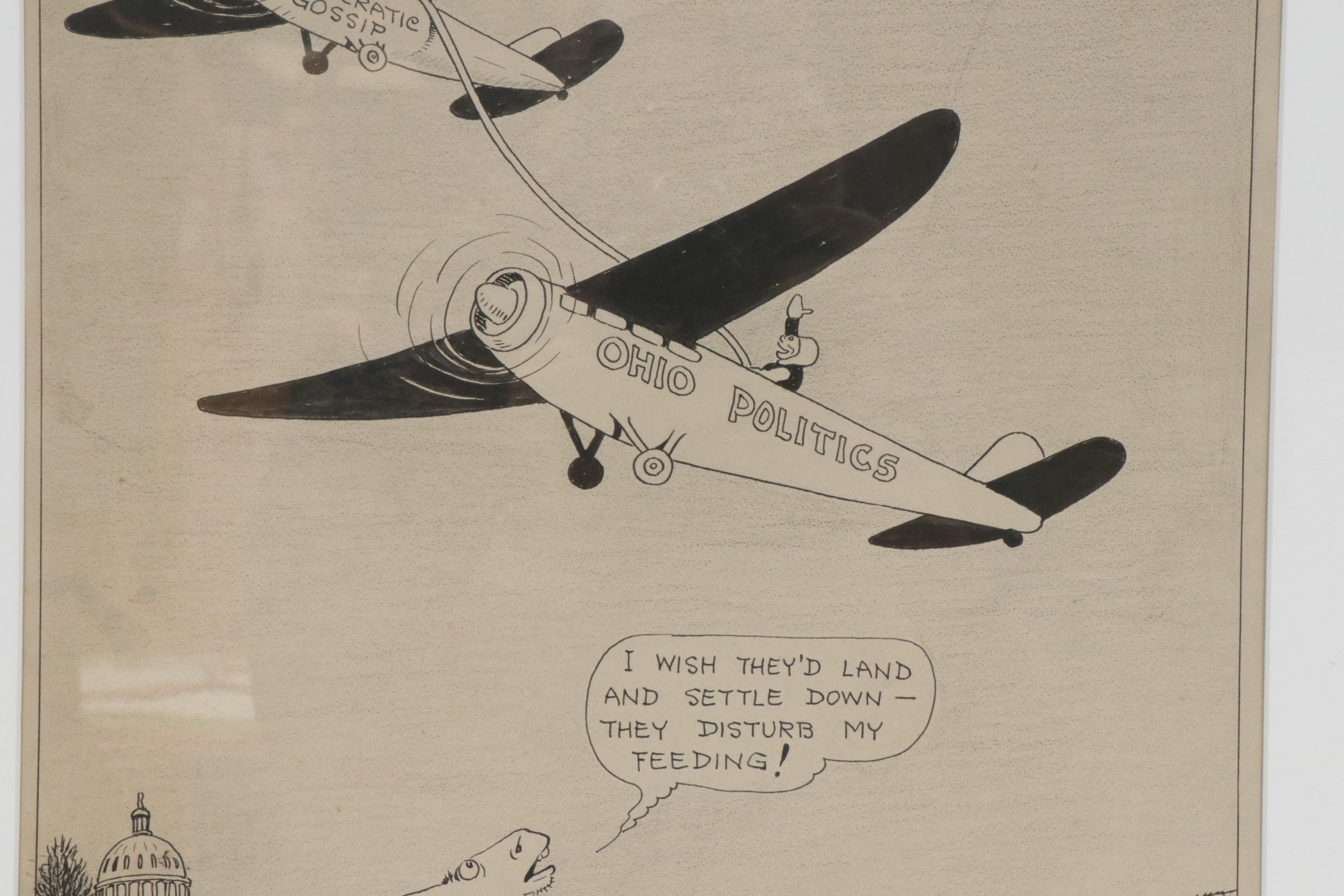 Claude Shafer Political Cartoon Ink Drawing