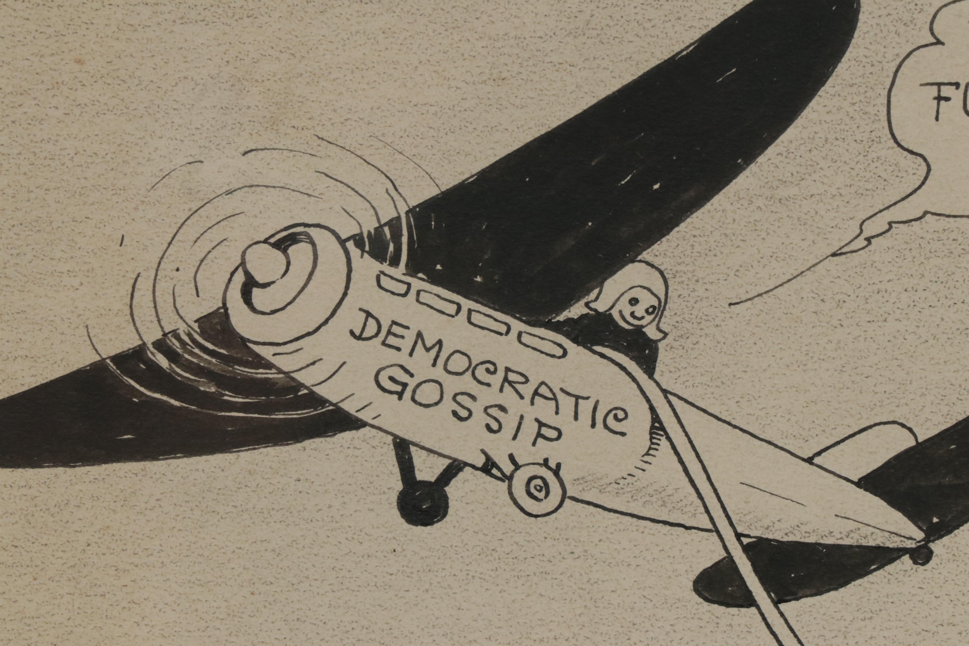 Claude Shafer Political Cartoon Ink Drawing