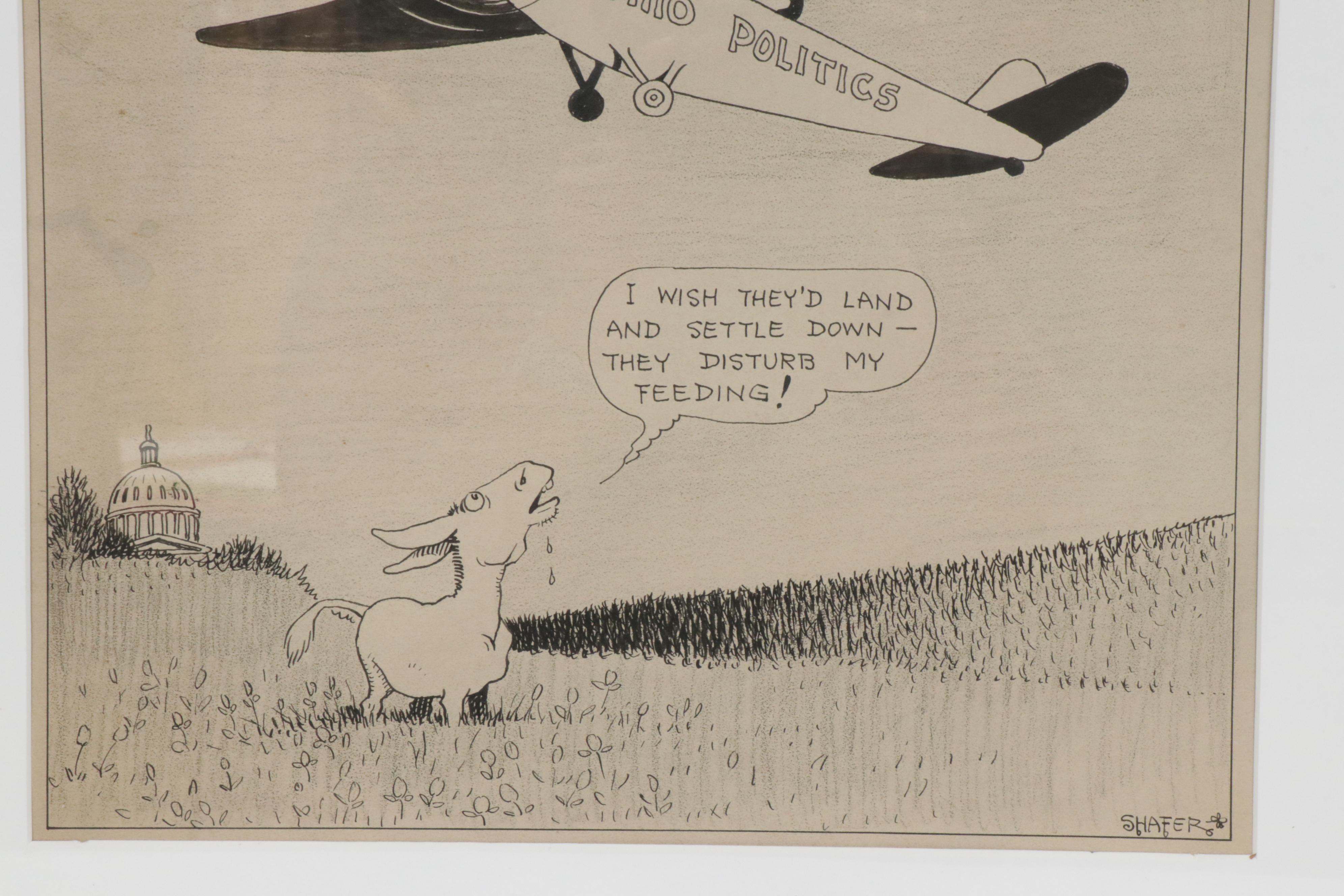 Claude Shafer Political Cartoon Ink Drawing