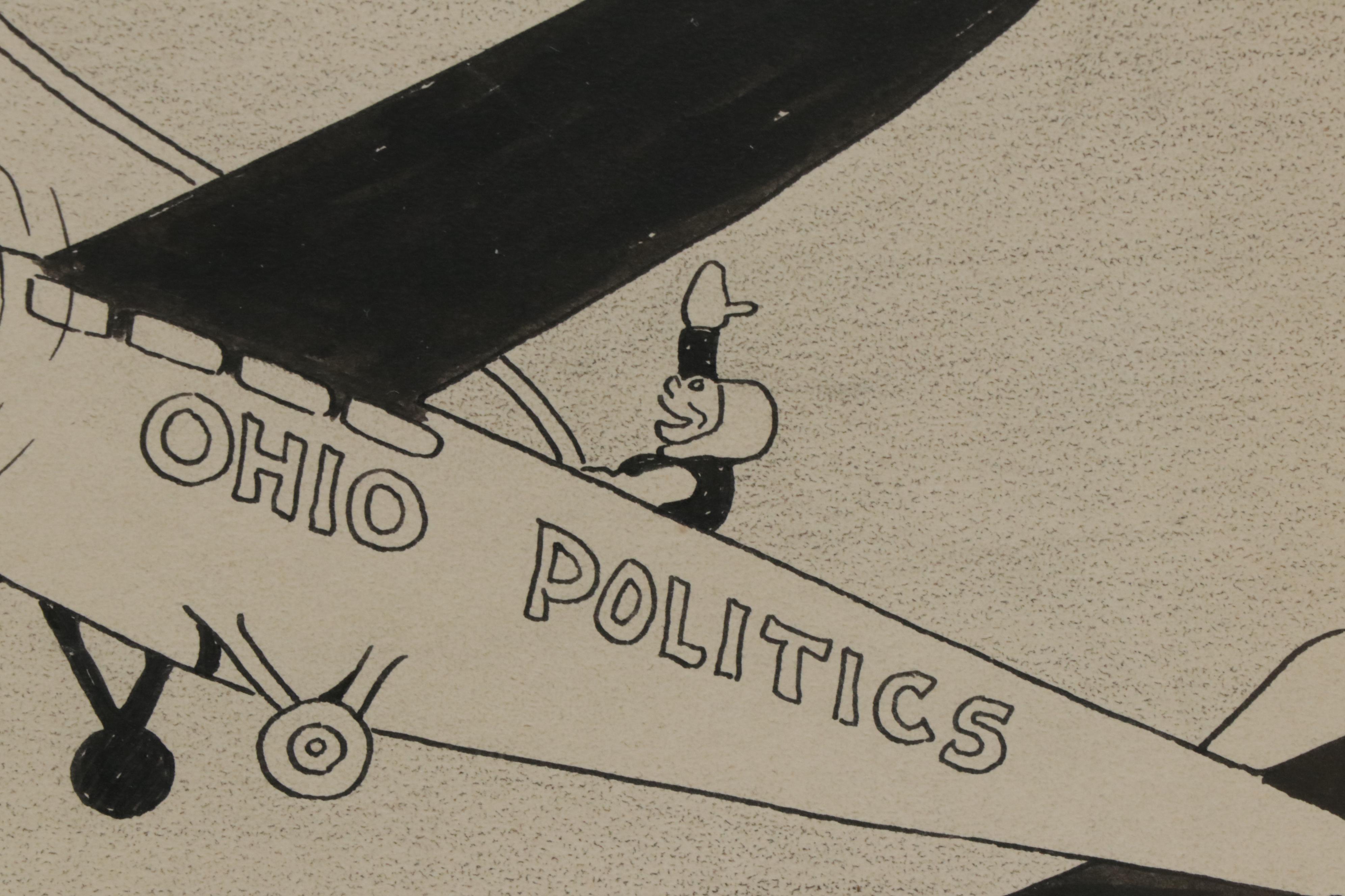 Claude Shafer Political Cartoon Ink Drawing