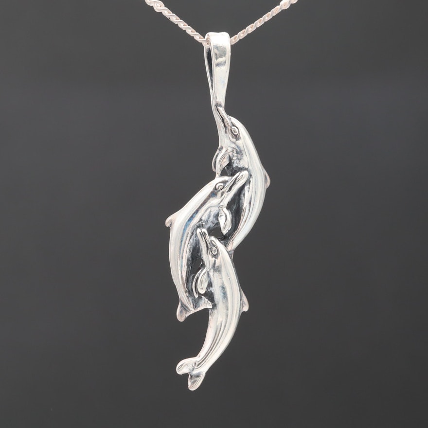 Kabana Sterling Silver Dolphin Pendant Necklace