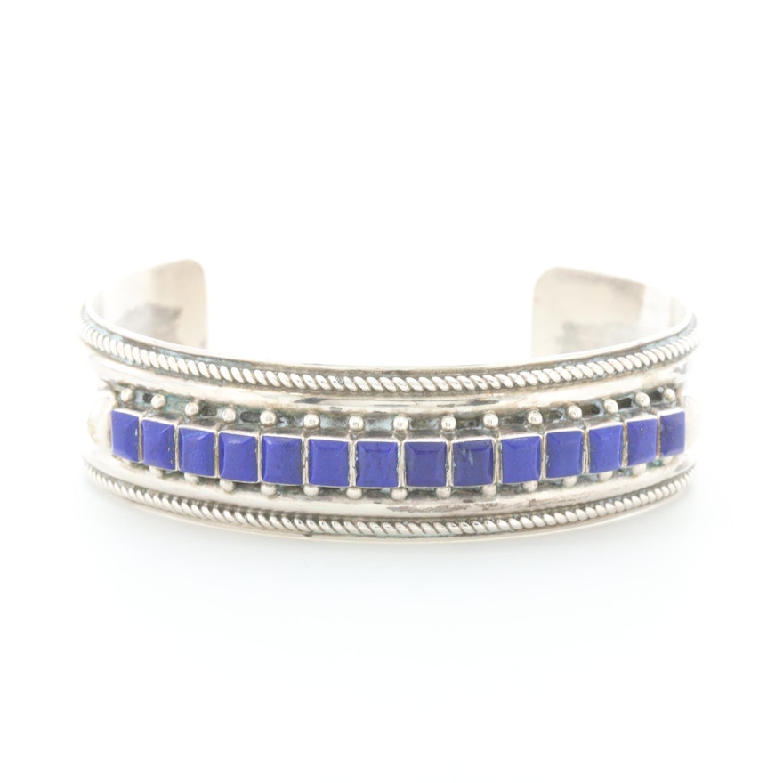 Ernest and Vivnita Bewanika Zuni Sterling Silver Lapis Lazuli Cuff Bracelet