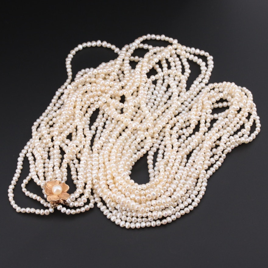 14K Yellow Gold Cultured Pearl Torsade Necklace