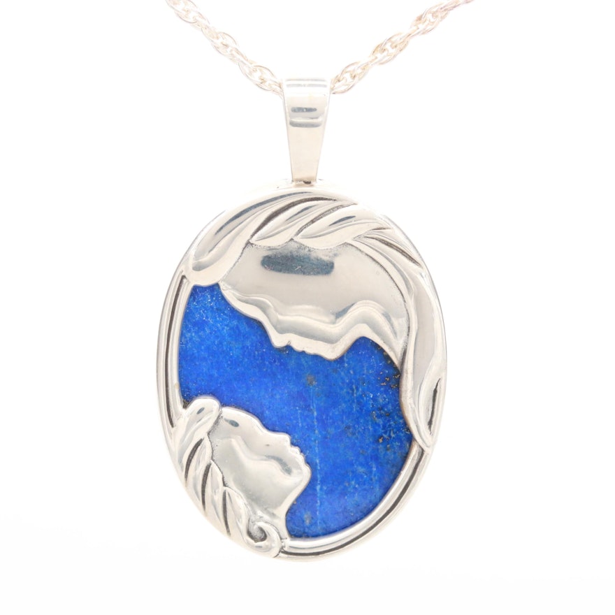 Kabana Sterling Silver Lapis Lazuli Mother and Daughter Pendant Necklace