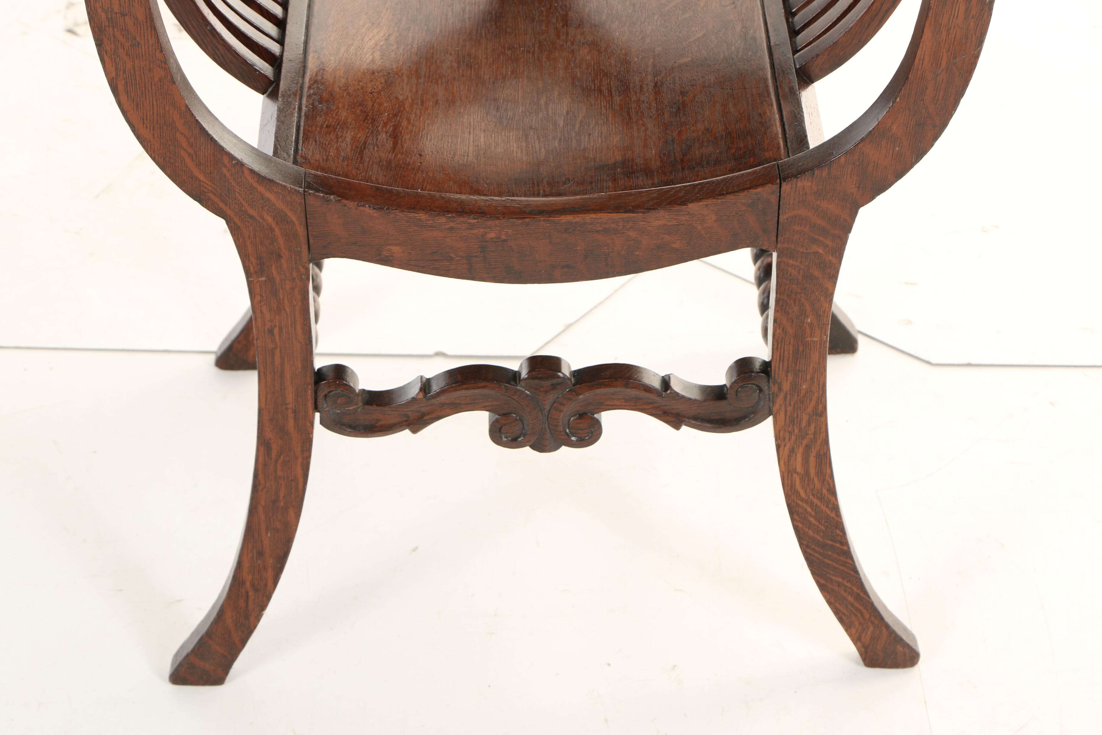 The Stomps Burkhardt Co., Late Victorian Carved Oak Savonarola Chair