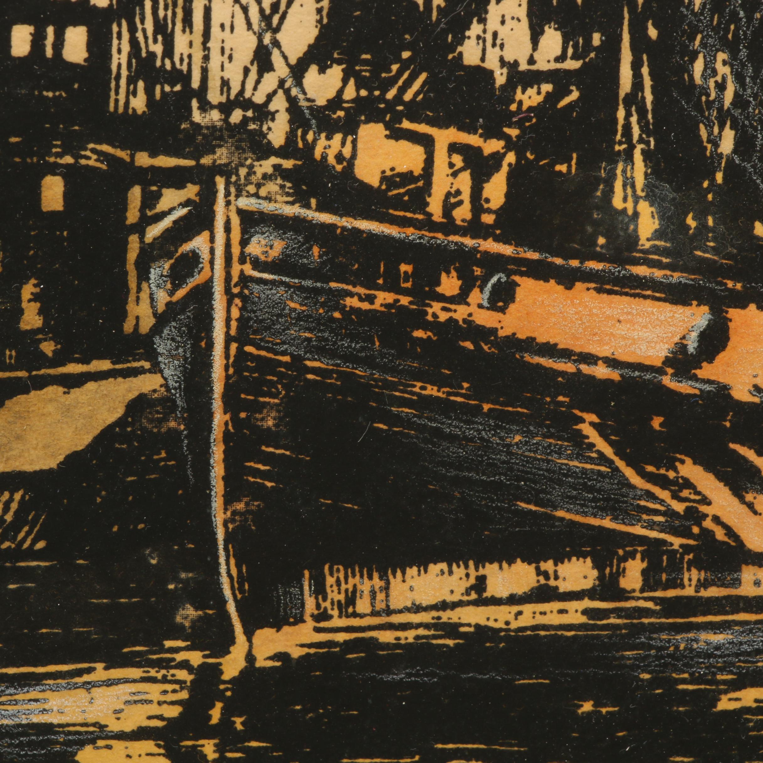 Paul Richards Hand-Colored Serigraph of Sailboats in Harbor