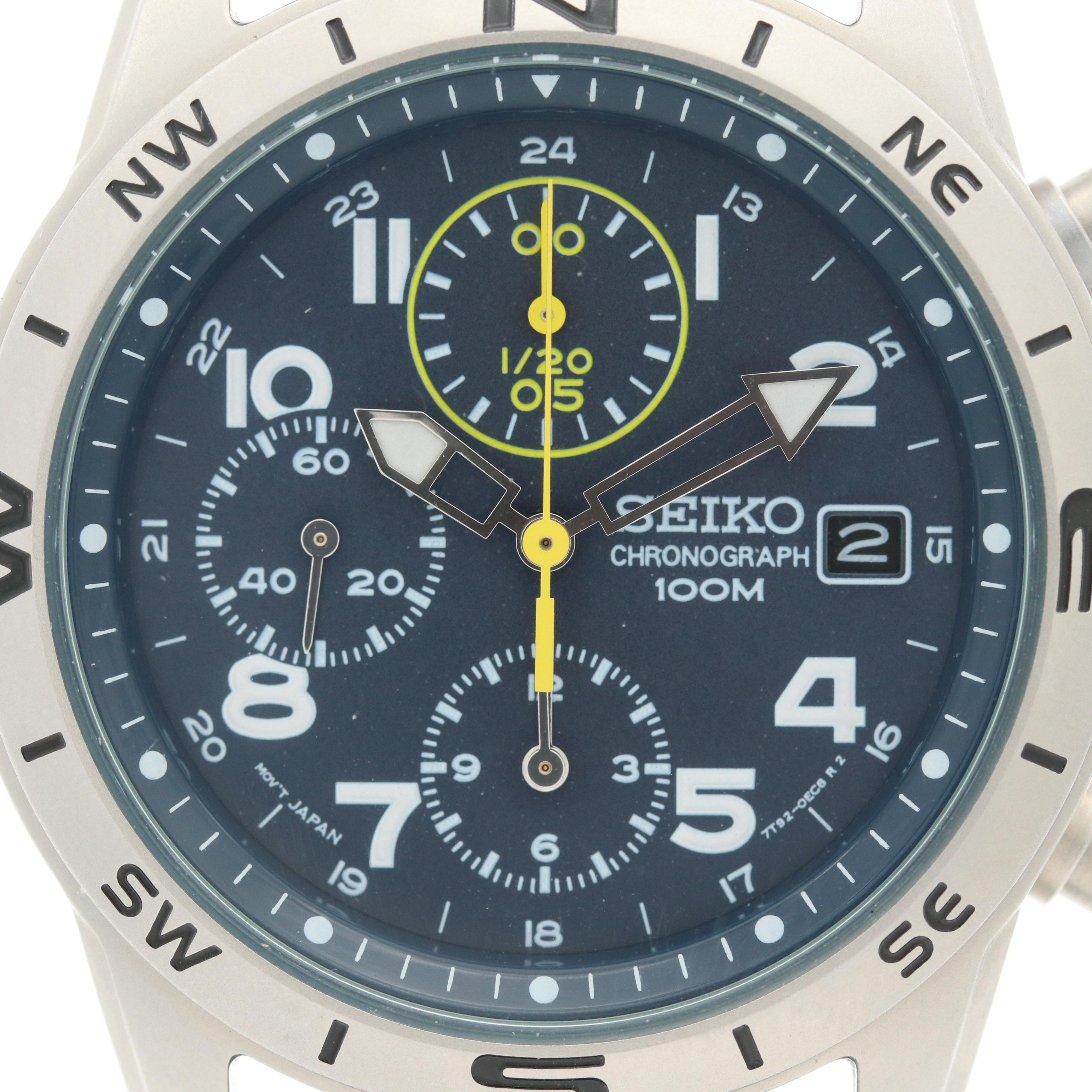 Seiko Stainless Steel Chronograph 100M Watch With Date