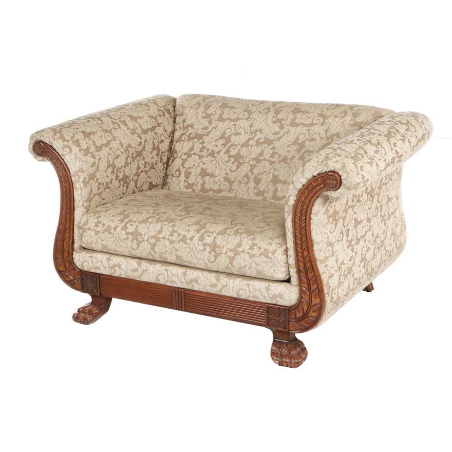 Bench Craft Duncan Phyfe Style Damask Upholstered Armchair, Late 20th Century