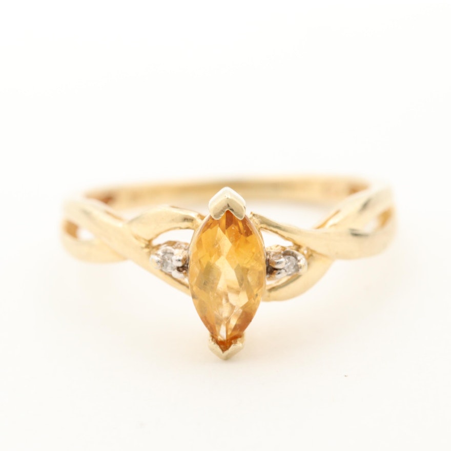 10K Yellow Gold Citrine and Diamond Ring